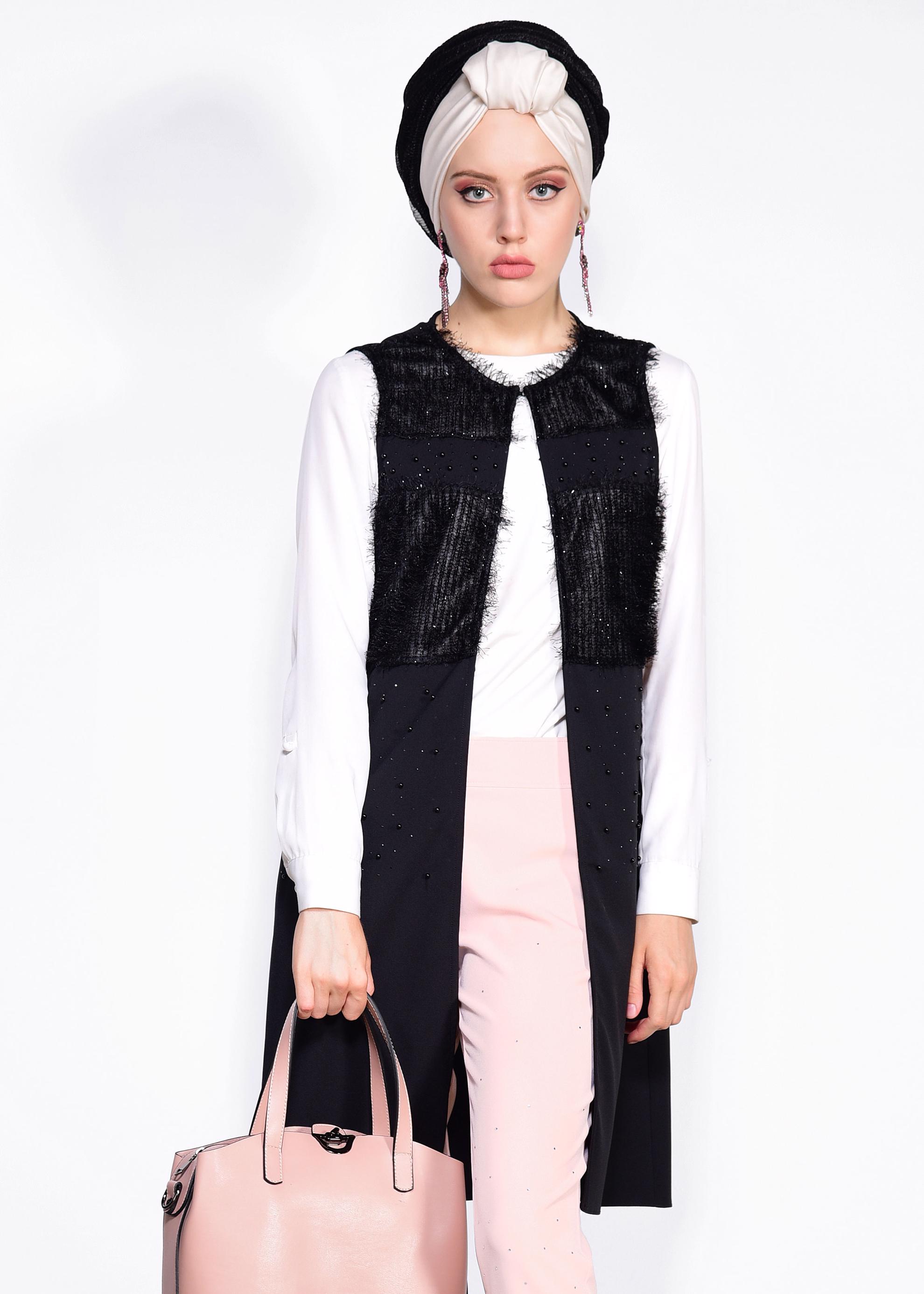 Tesettür giyim SİYAH KIRÇILLI YELEK 4157