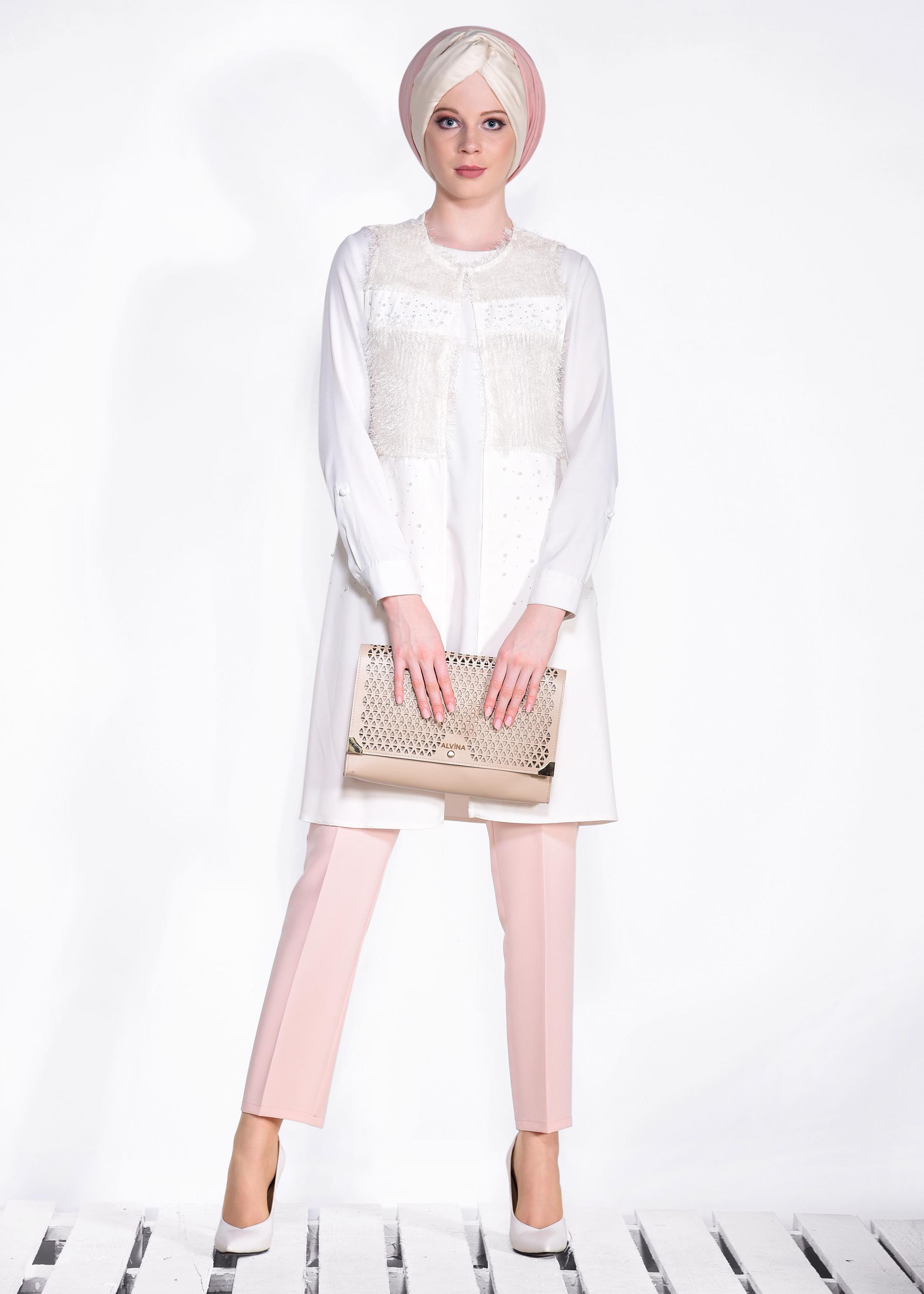 Tesettür giyim BEYAZ KIRÇILLI YELEK 4157