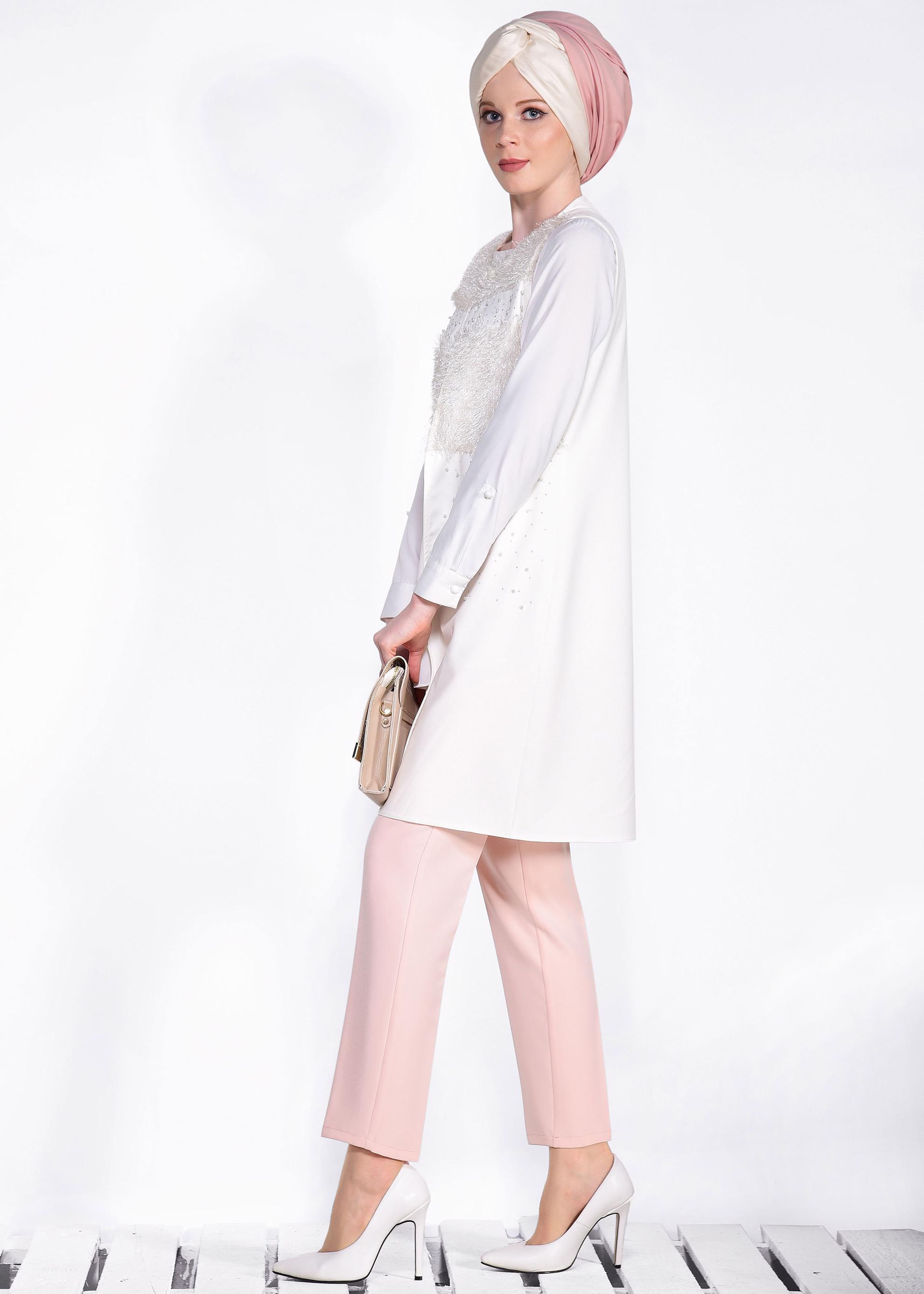 Tesettür giyim BEYAZ KIRÇILLI YELEK 4157