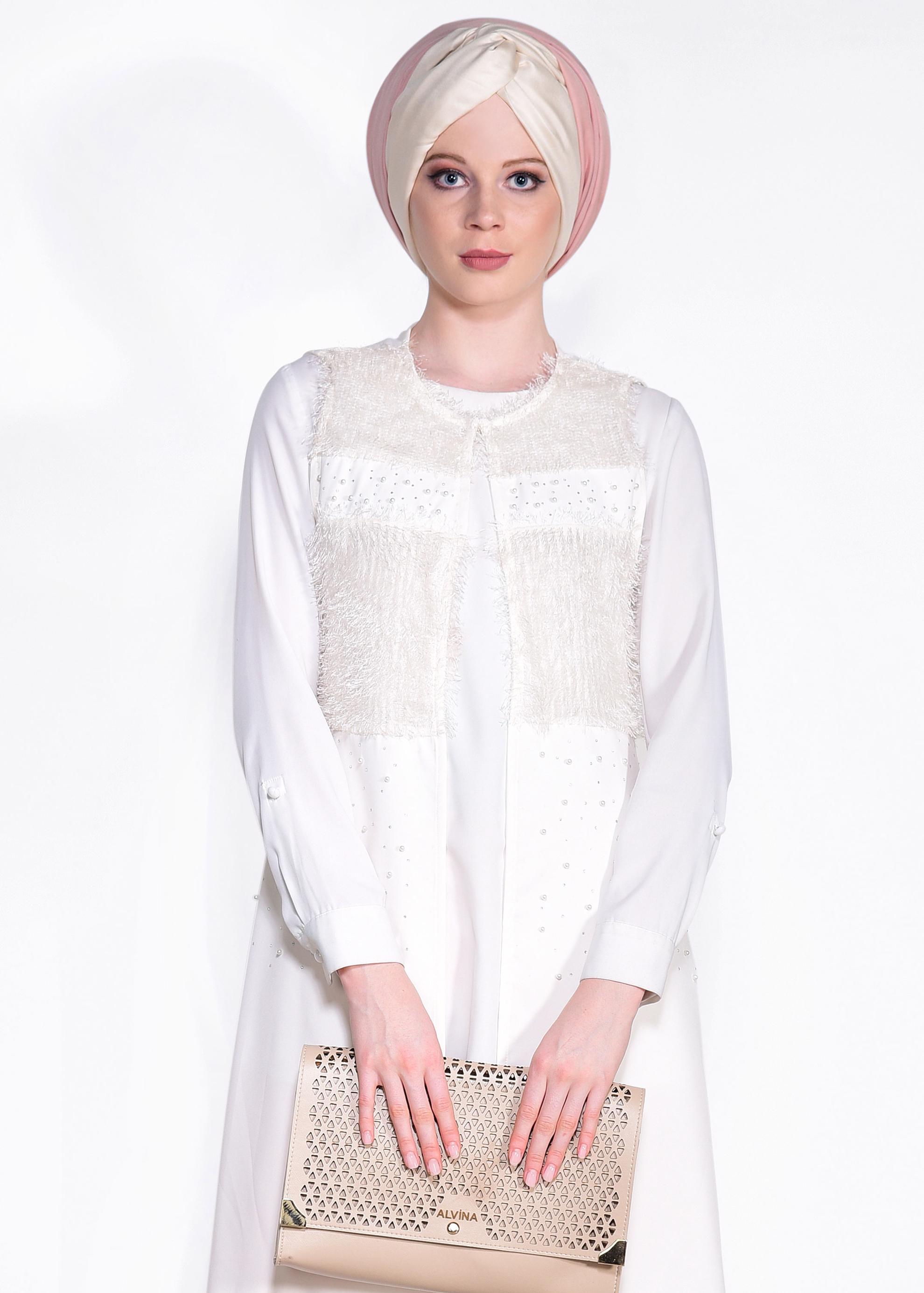 Tesettür giyim BEYAZ KIRÇILLI YELEK 4157
