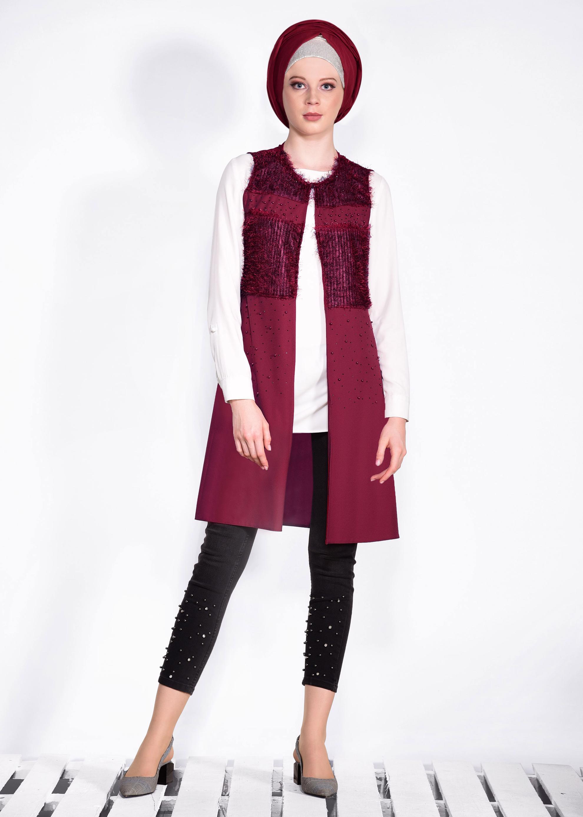 Tesettür giyim KIRMIZI KIRÇILLI YELEK 4157