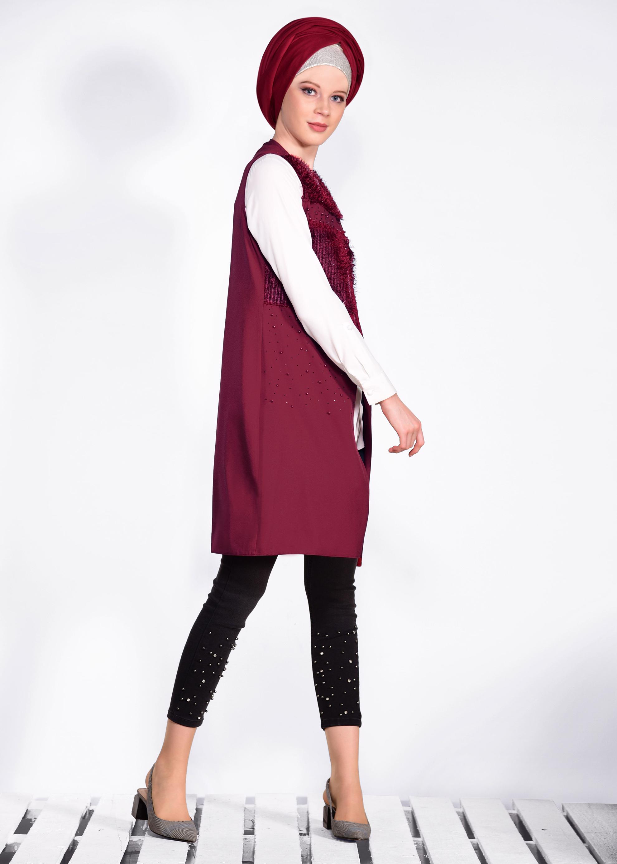 Tesettür giyim KIRMIZI KIRÇILLI YELEK 4157