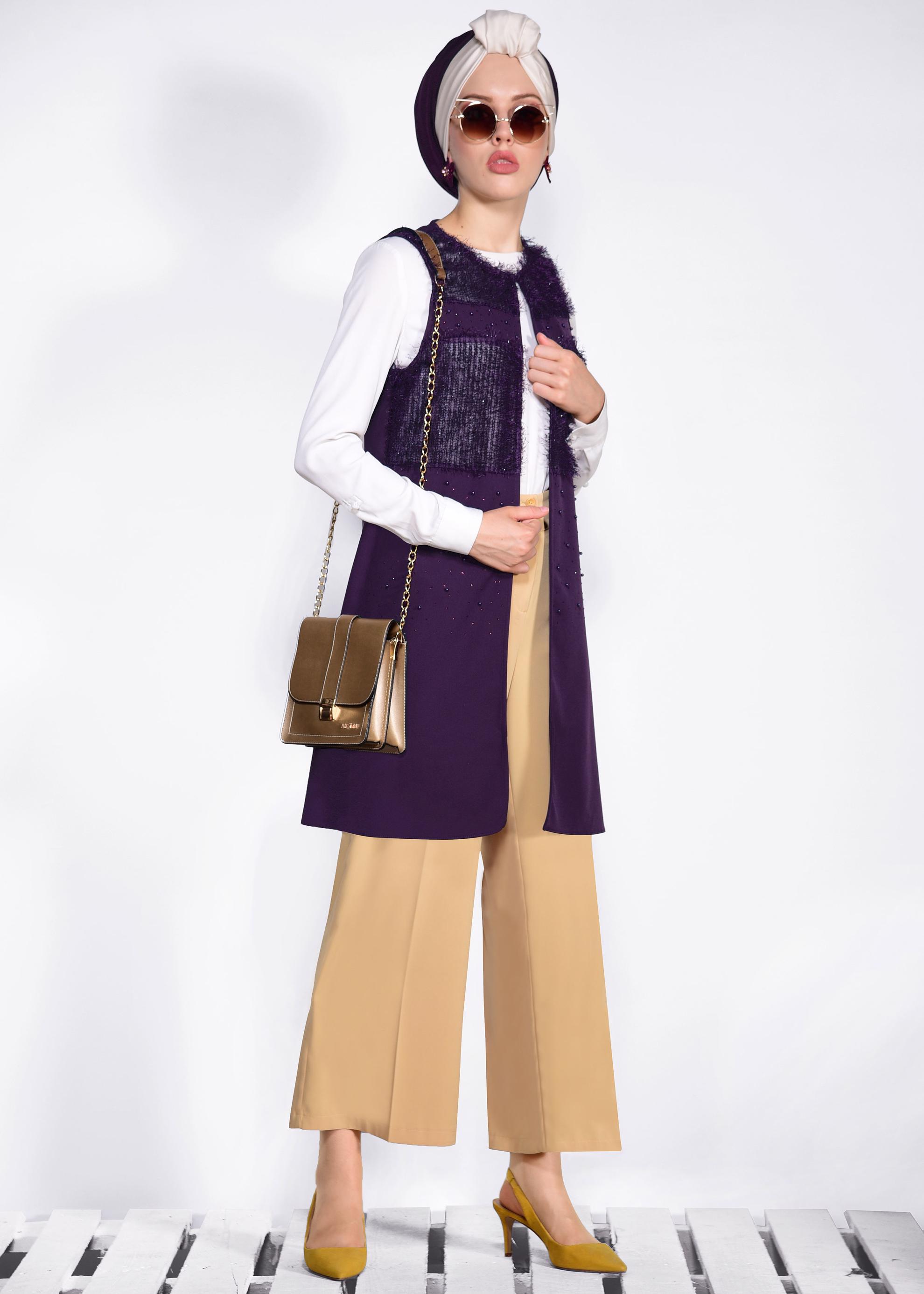 Tesettür giyim MOR KIRÇILLI YELEK 4157