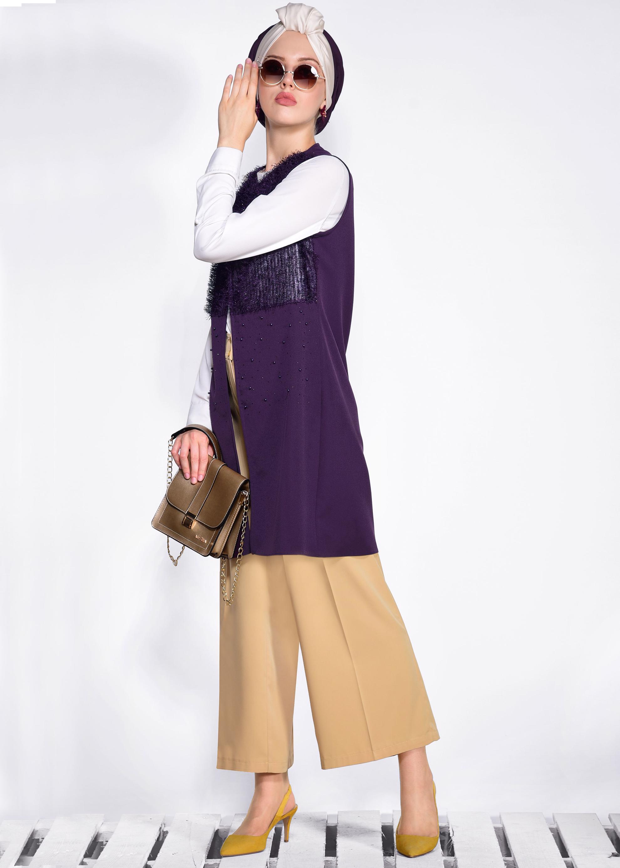 Tesettür giyim MOR KIRÇILLI YELEK 4157