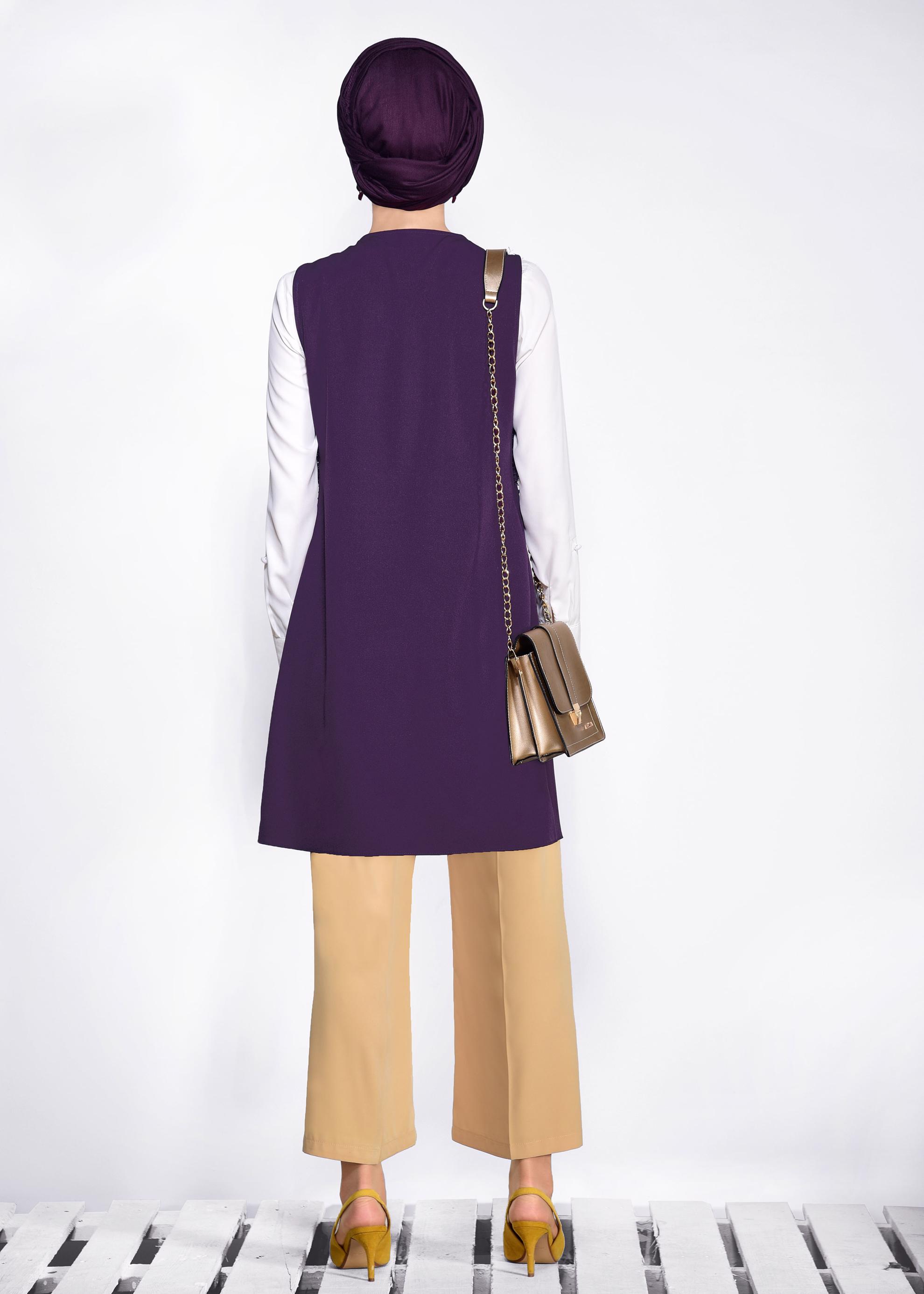 Tesettür giyim MOR KIRÇILLI YELEK 4157