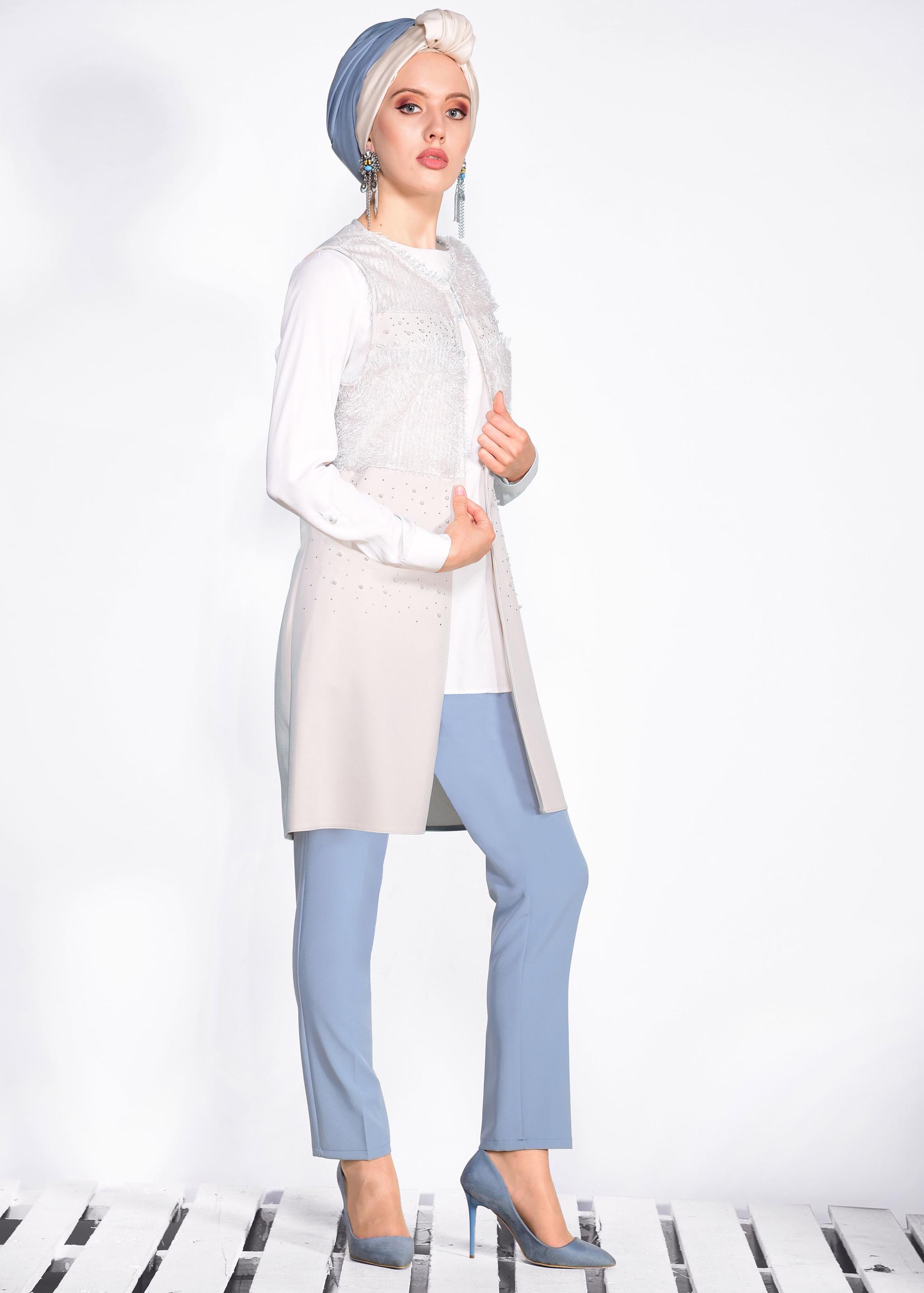 Tesettür giyim BEJ KIRÇILLI YELEK 4157