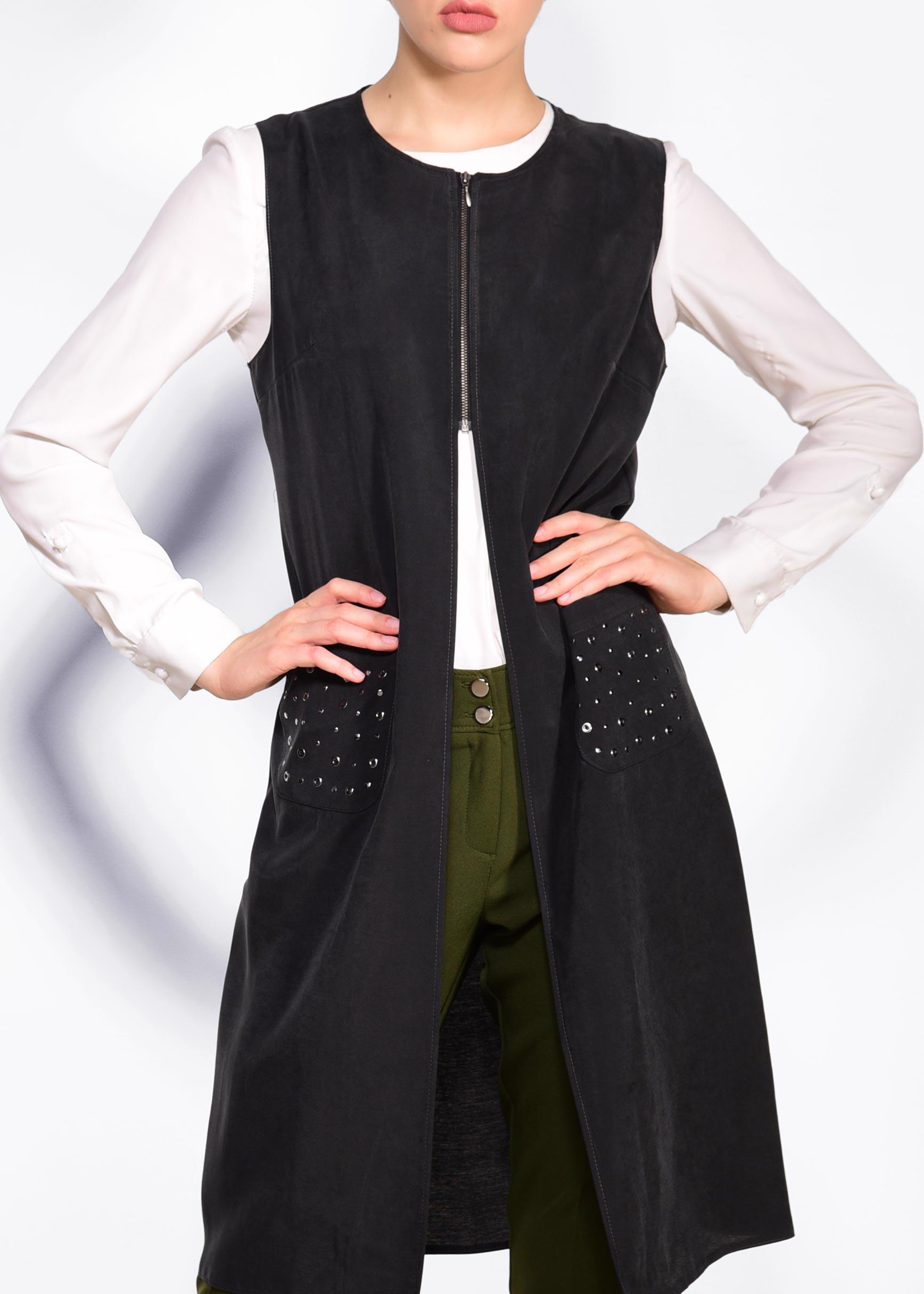 Tesettür giyim SİYAH CEPLERİ ZIMBALI FERMUAR DETAYLI YELEK 4176