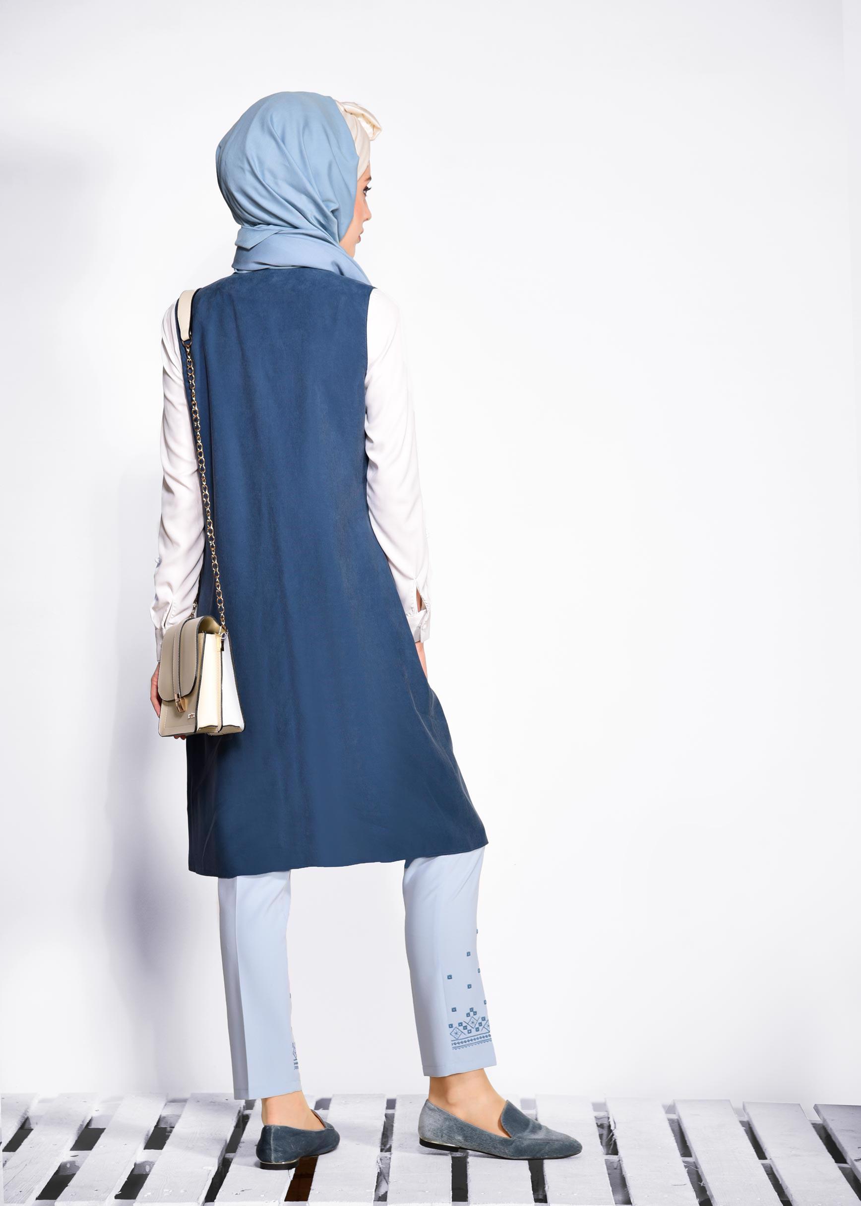 Tesettür giyim LACİVERT CEPLERİ ZIMBALI FERMUAR DETAYLI YELEK 4176