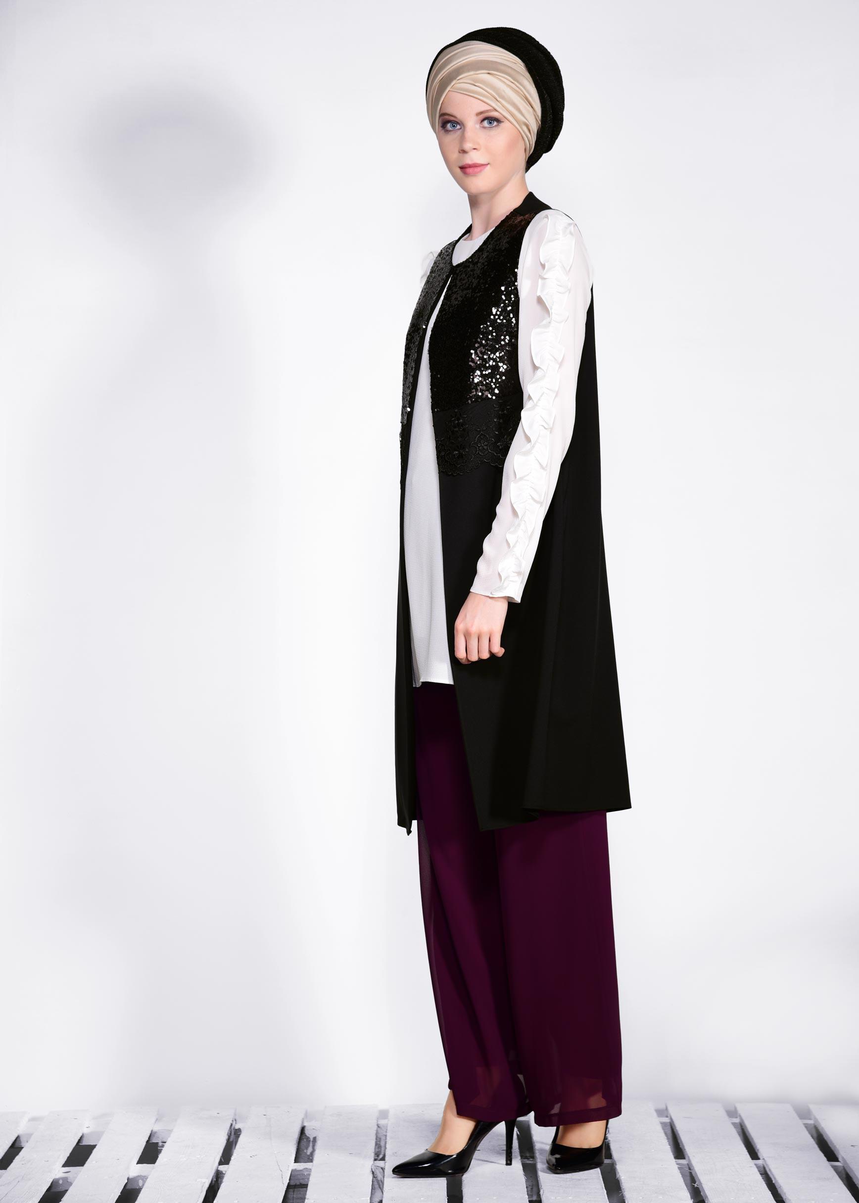 Tesettür giyim SİYAH PUL PAYET VE GÜPÜRLÜ YELEK 4183