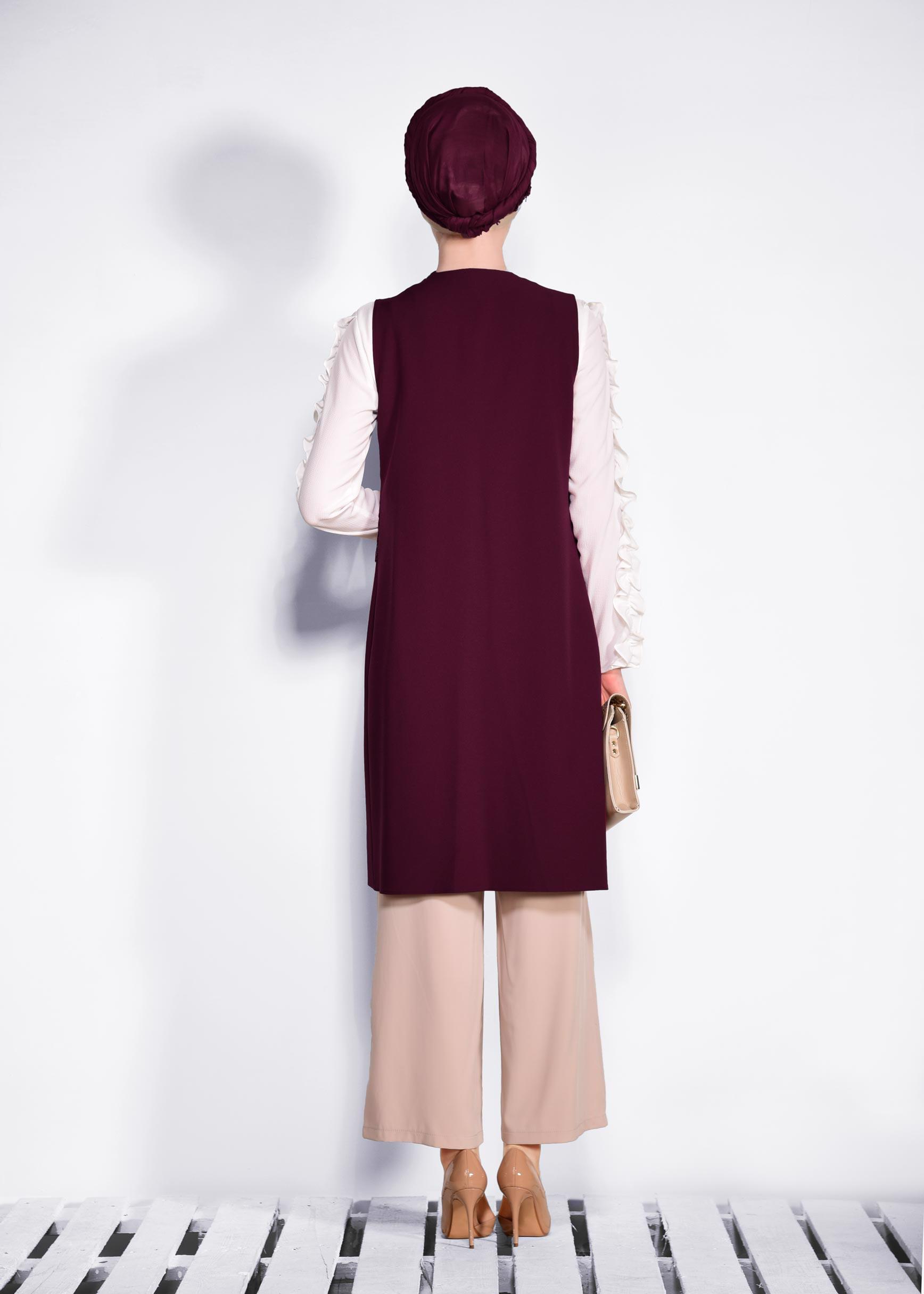 Tesettür giyim BORDO PUL PAYET VE GÜPÜRLÜ YELEK 4183