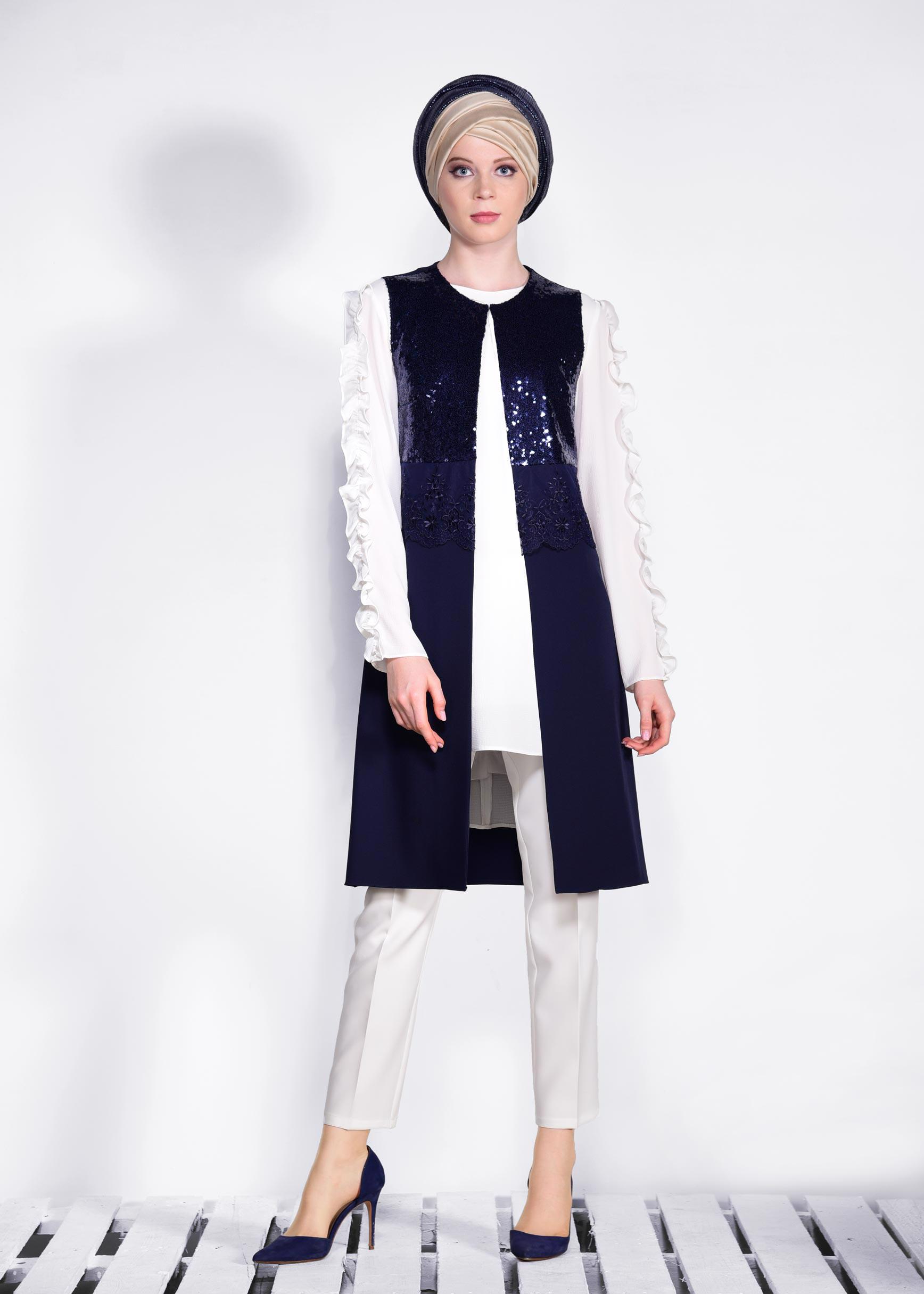 Tesettür giyim LACİVERT PUL PAYET VE GÜPÜRLÜ YELEK 4183