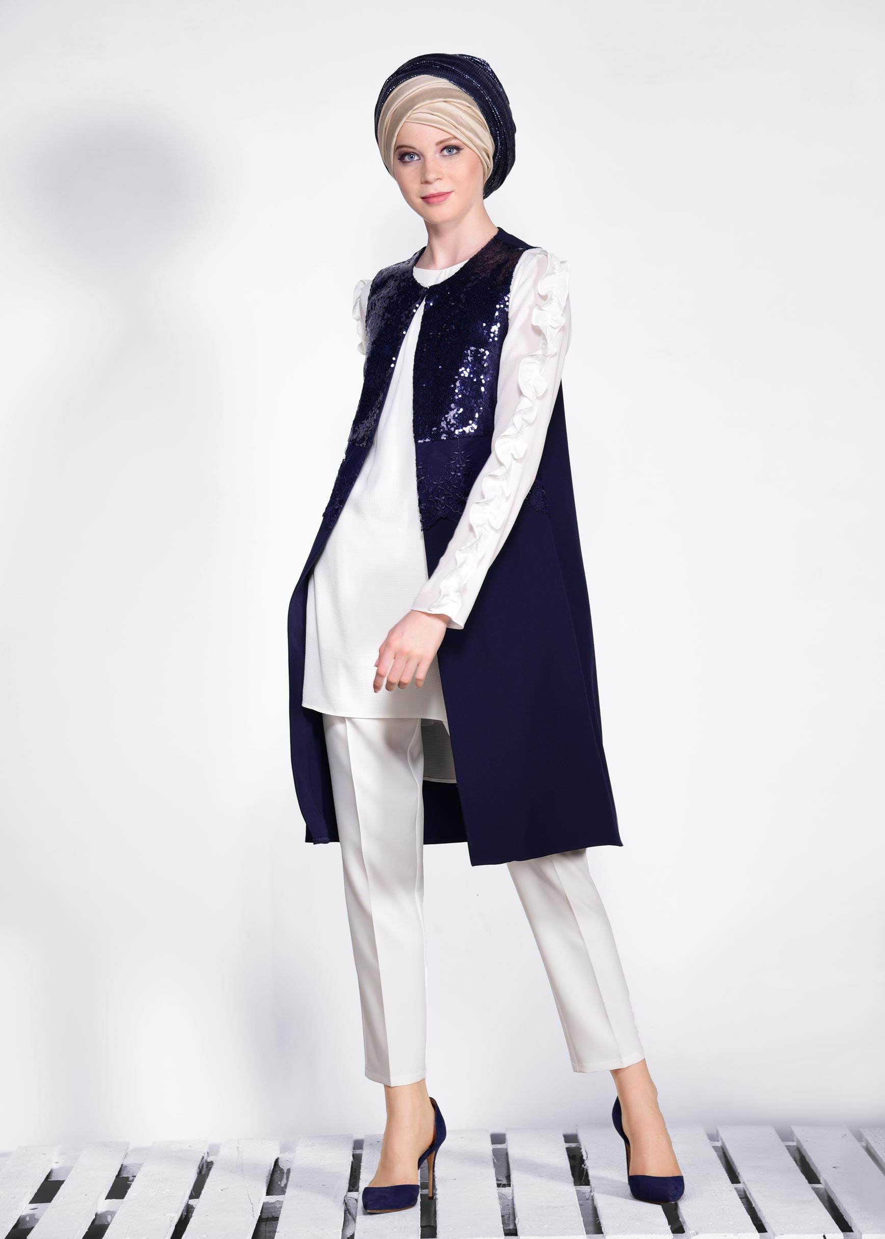 Tesettür giyim LACİVERT PUL PAYET VE GÜPÜRLÜ YELEK 4183