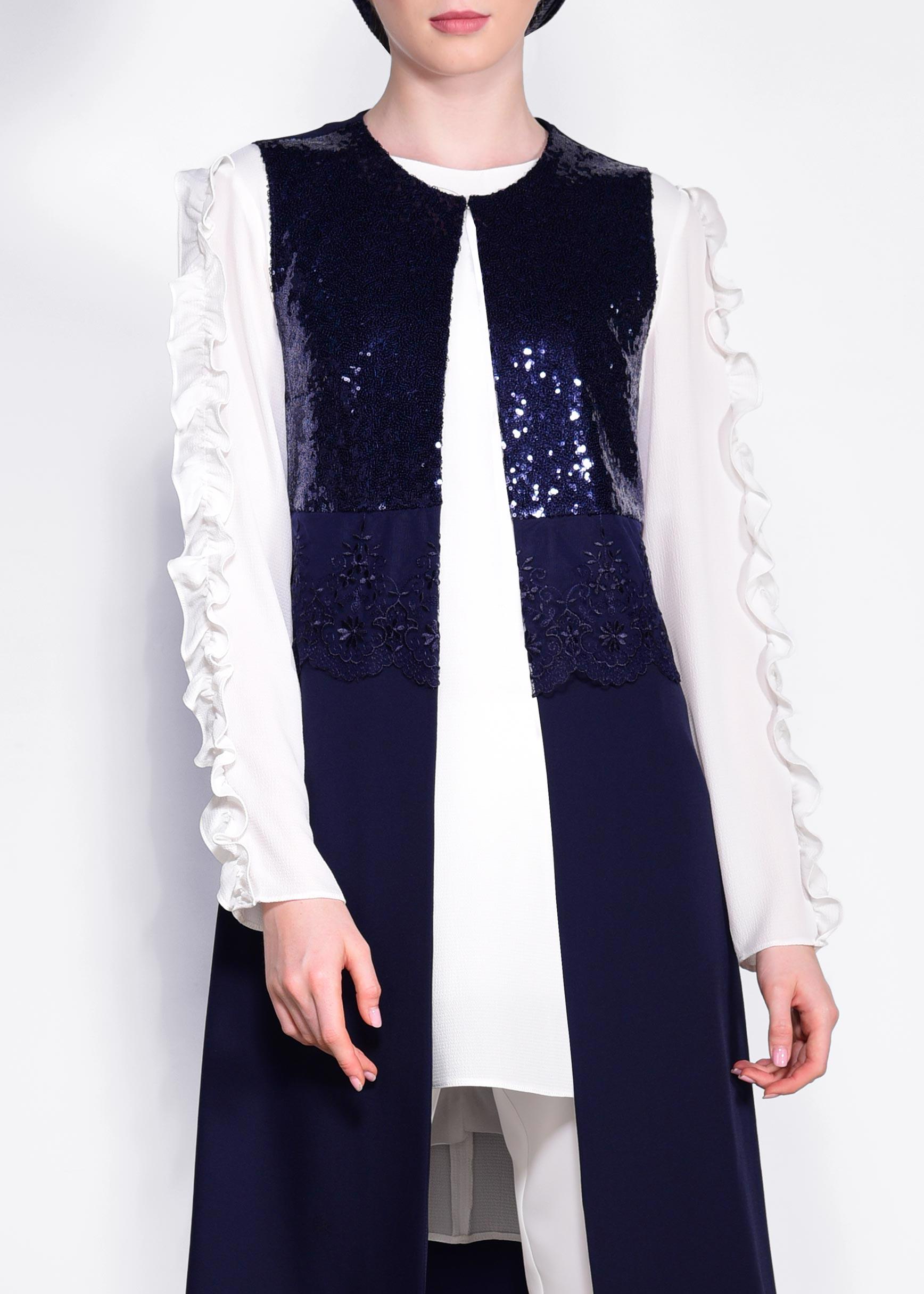 Tesettür giyim LACİVERT PUL PAYET VE GÜPÜRLÜ YELEK 4183