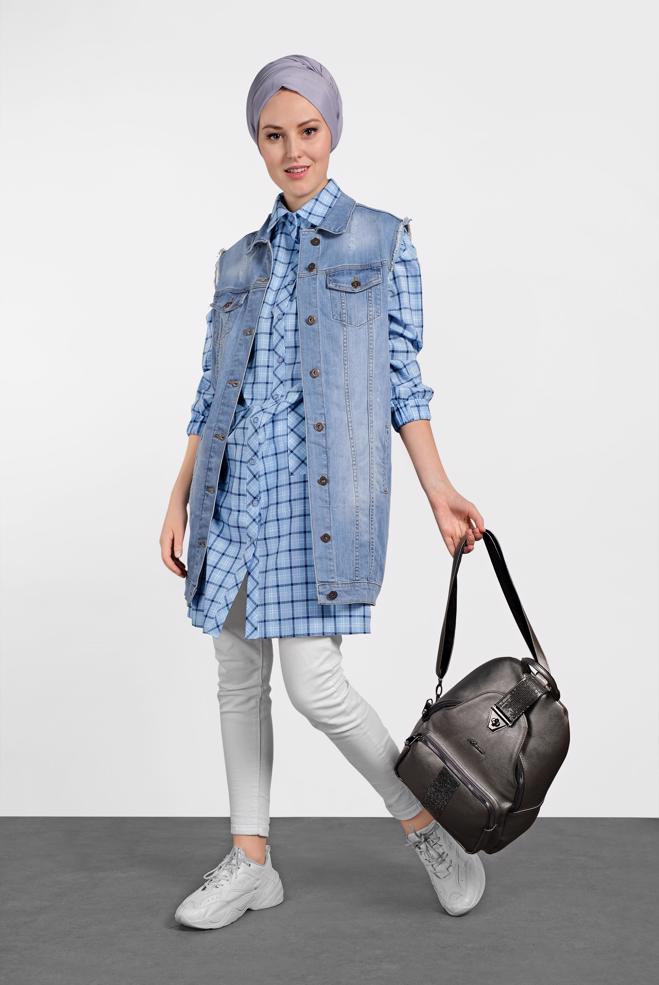 Hijab clothing BLUE 4189 WENTİ DENİM YELEK 36/42 - ALVİNA