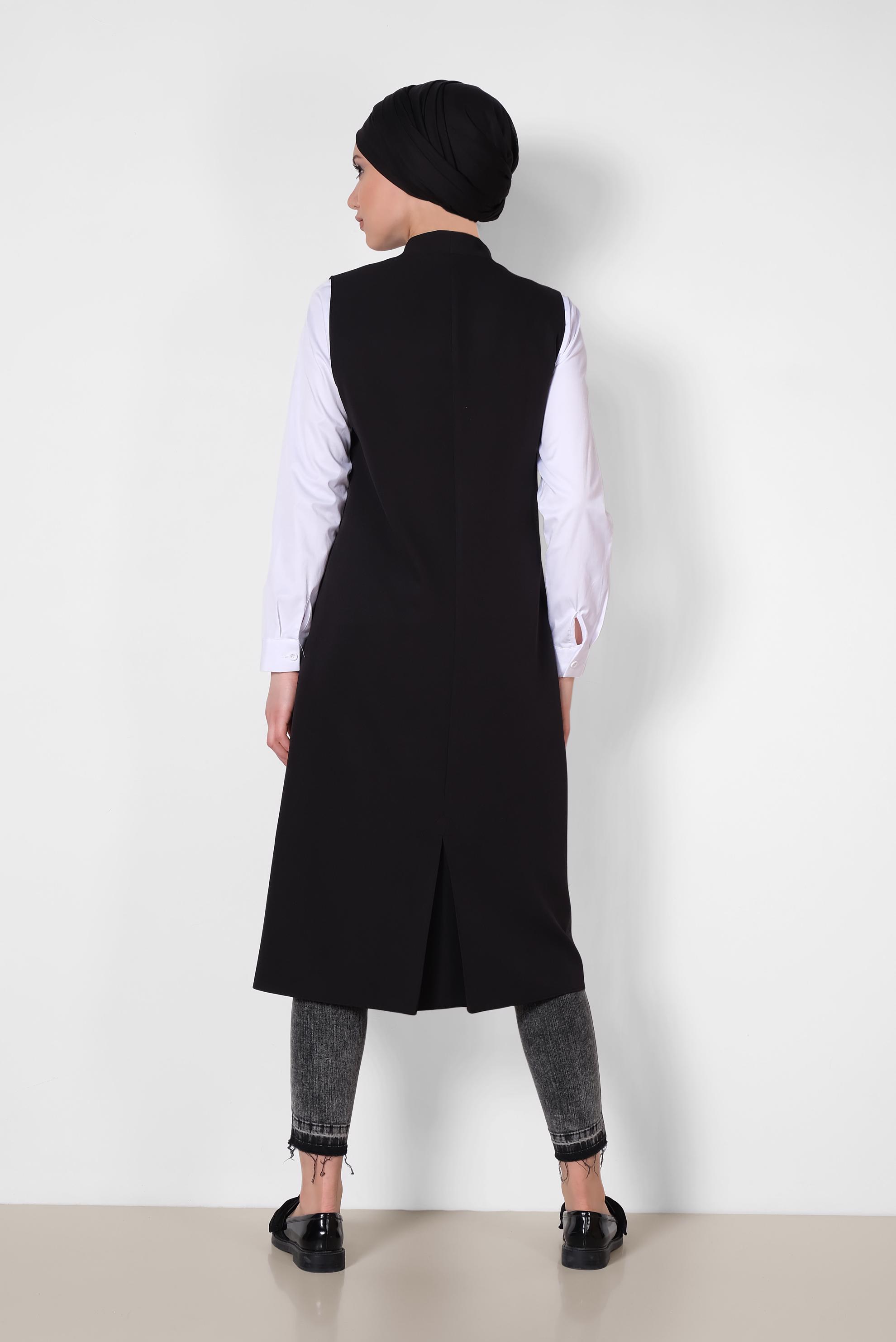 Tesettür giyim SİYAH TORBA CEP DETAYLI YELEK 4209