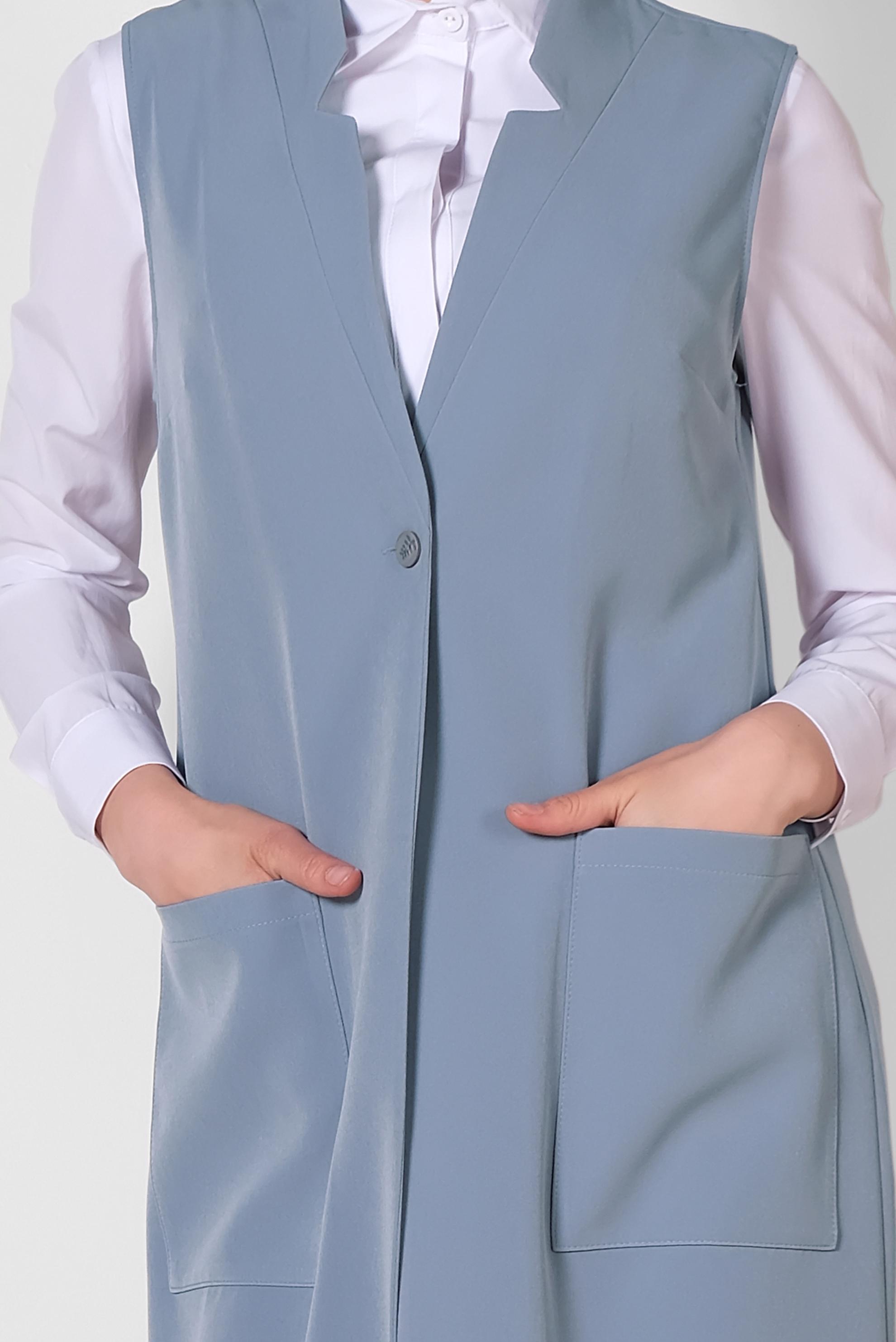 Tesettür giyim MAVİ TORBA CEP DETAYLI YELEK 4209