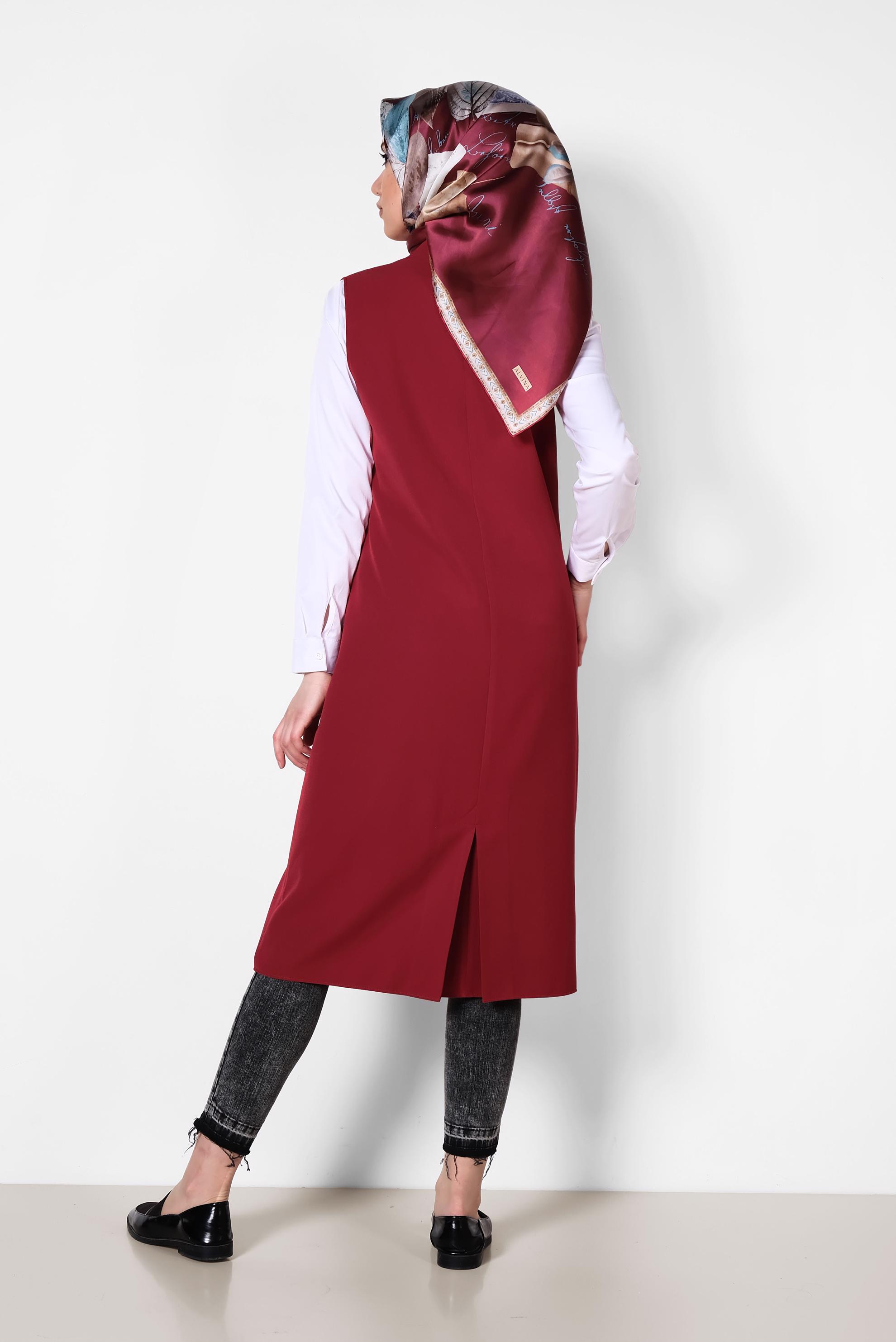 Tesettür giyim KIRMIZI TORBA CEP DETAYLI YELEK 4209