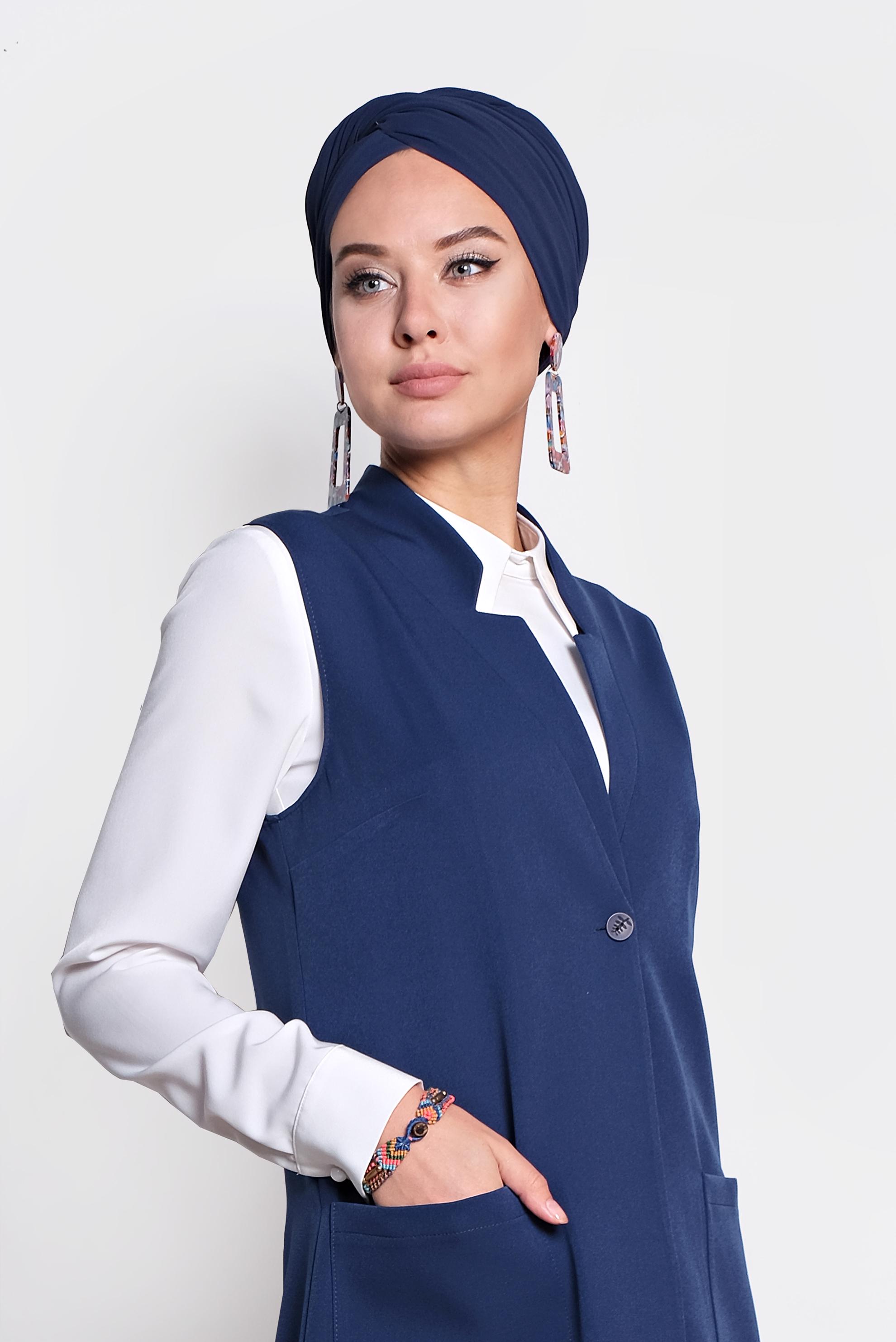 Tesettür giyim LACİVERT TORBA CEP DETAYLI YELEK 4209