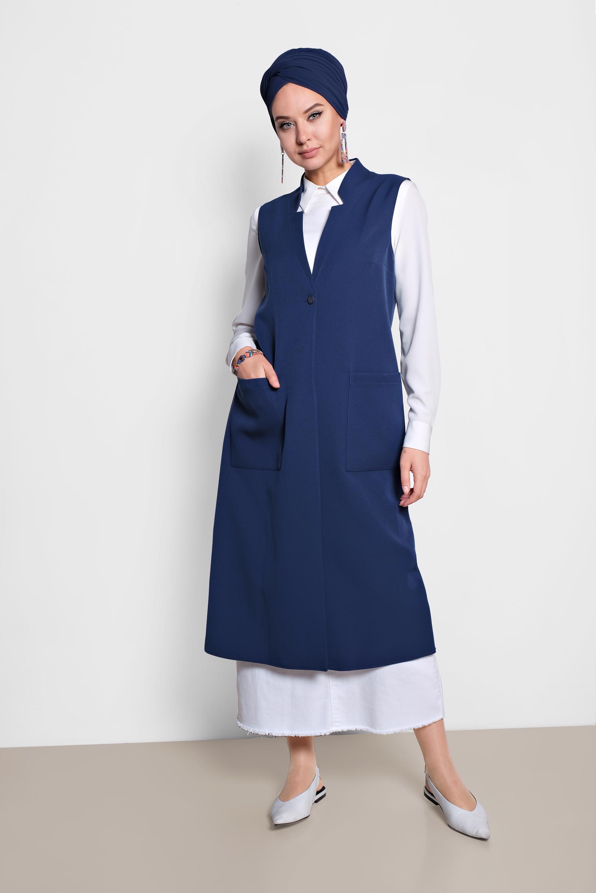 Tesettür giyim LACİVERT TORBA CEP DETAYLI YELEK 4209