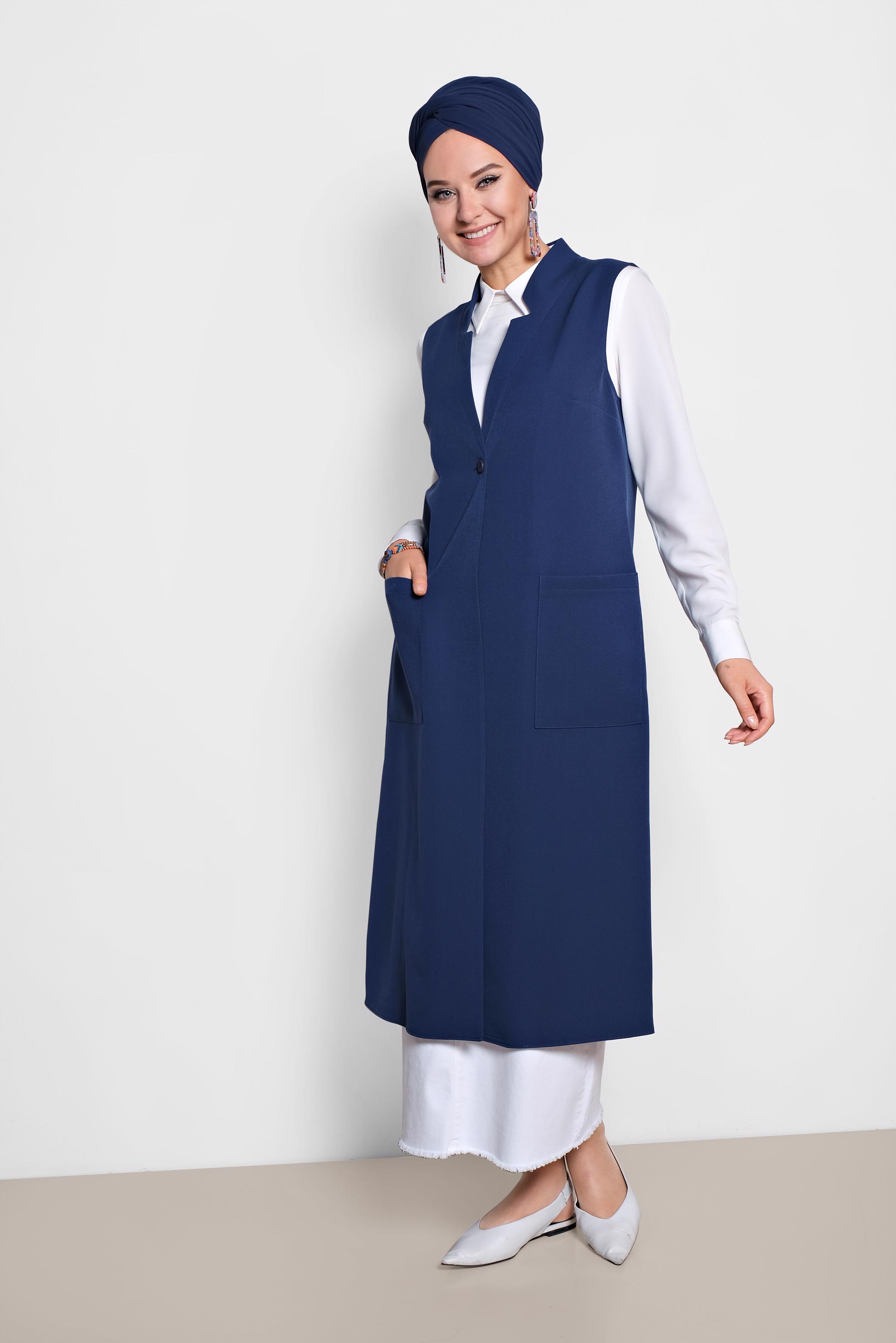 Tesettür giyim LACİVERT TORBA CEP DETAYLI YELEK 4209