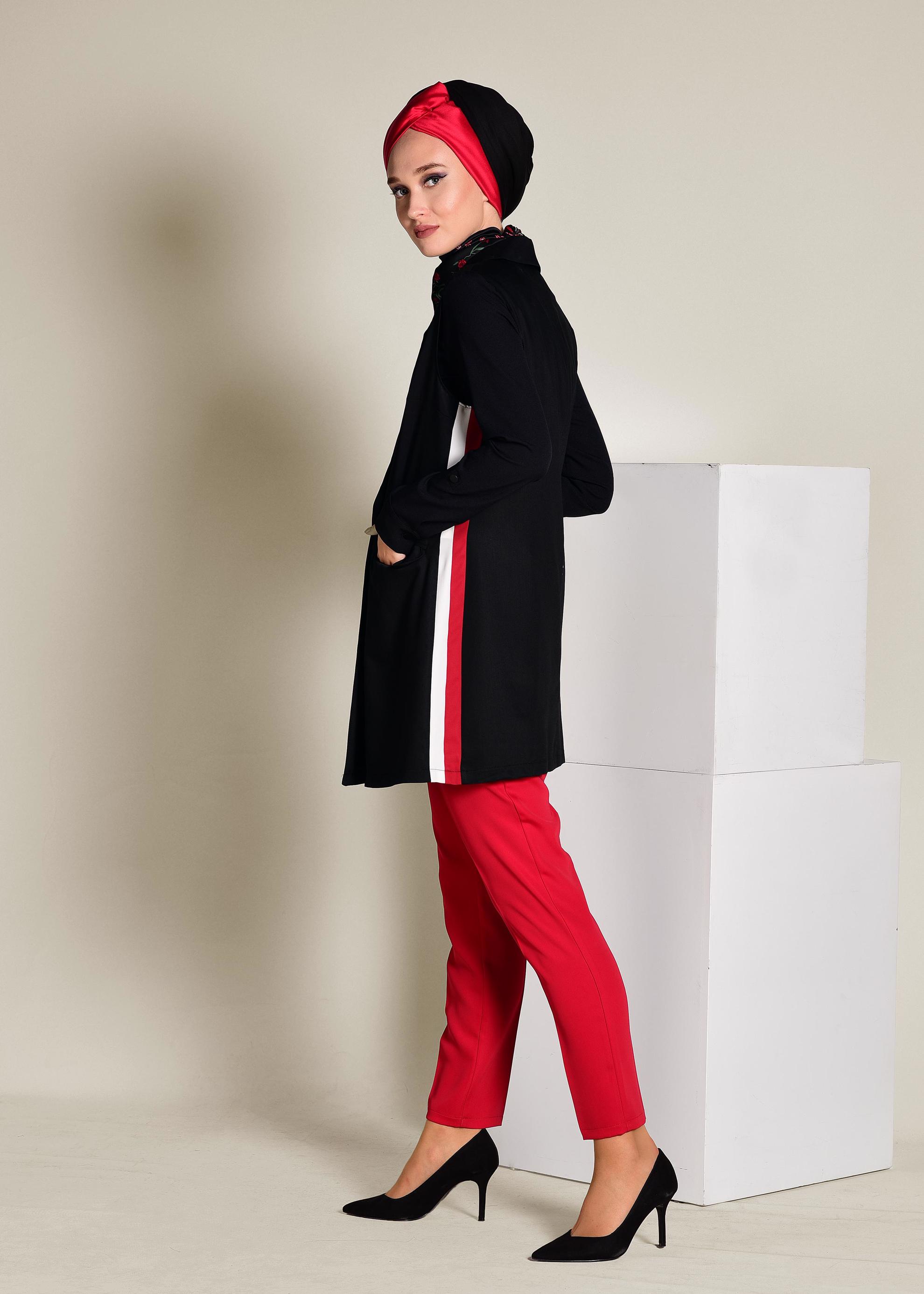 Tesettür giyim SİYAH YANLARI ŞERİTLİ KRUVAZE YELEK 4297