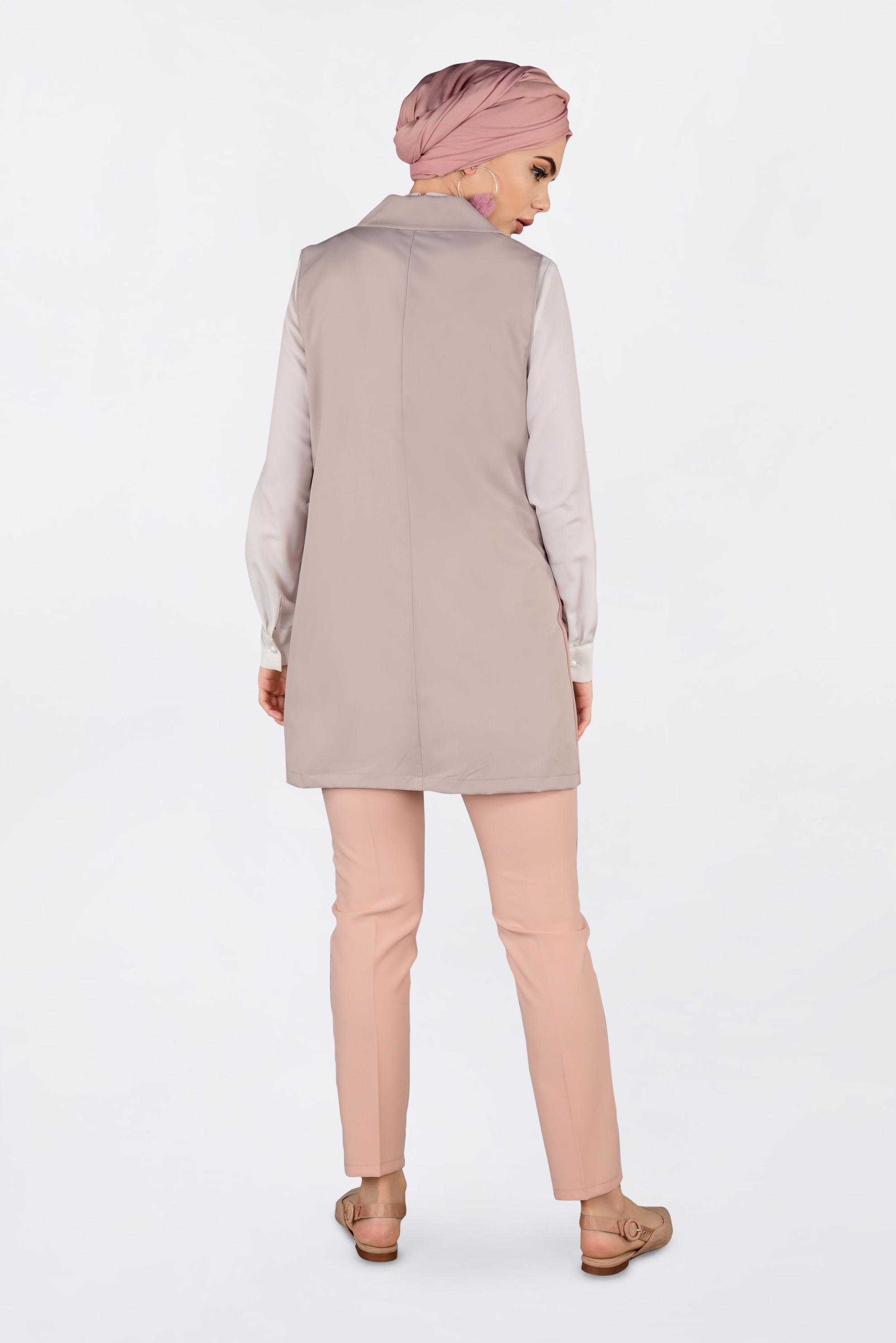 Tesettür giyim BEJ YANLARI ŞERİTLİ KRUVAZE YELEK 4297