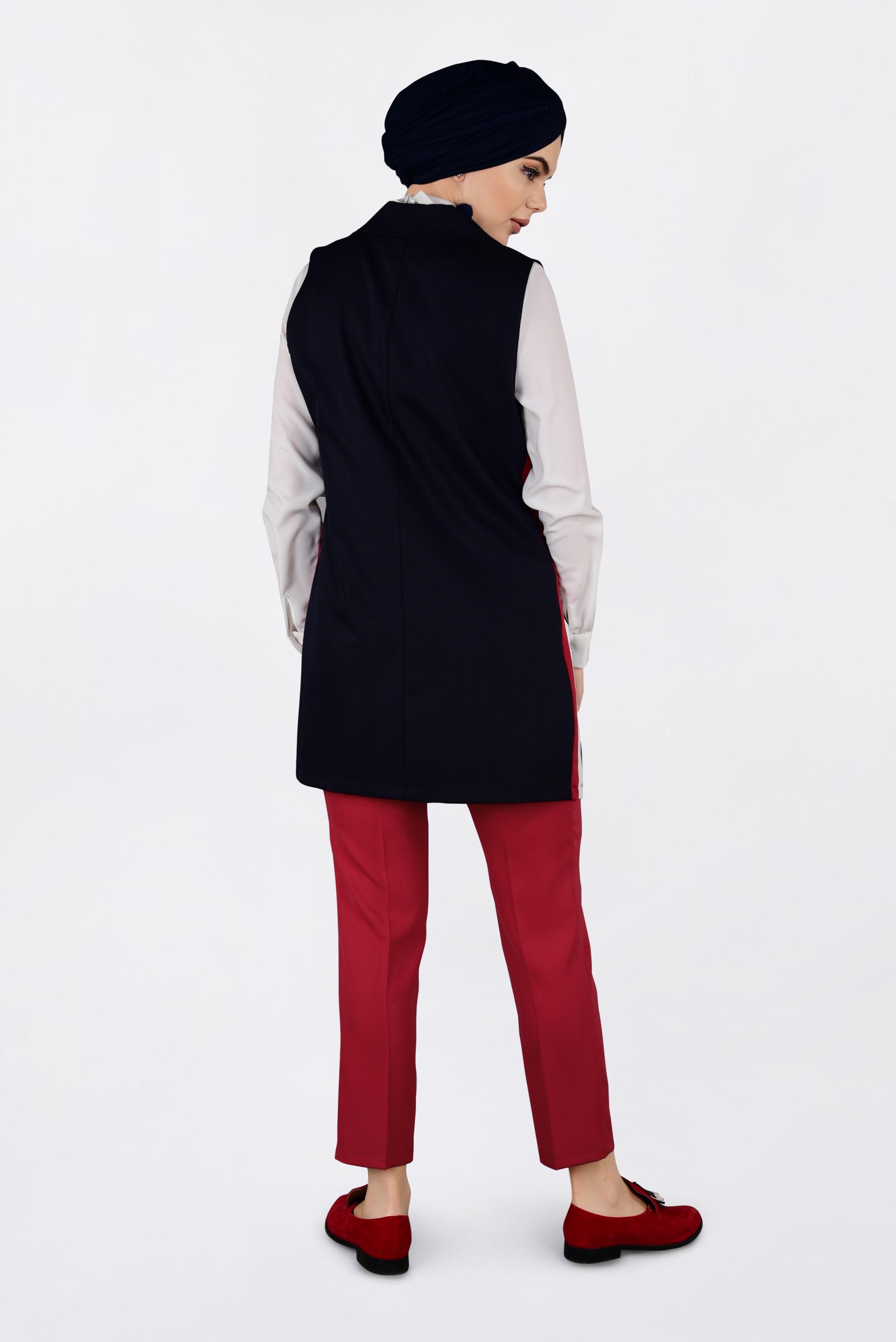 Tesettür giyim LACİVERT YANLARI ŞERİTLİ KRUVAZE YELEK 4297