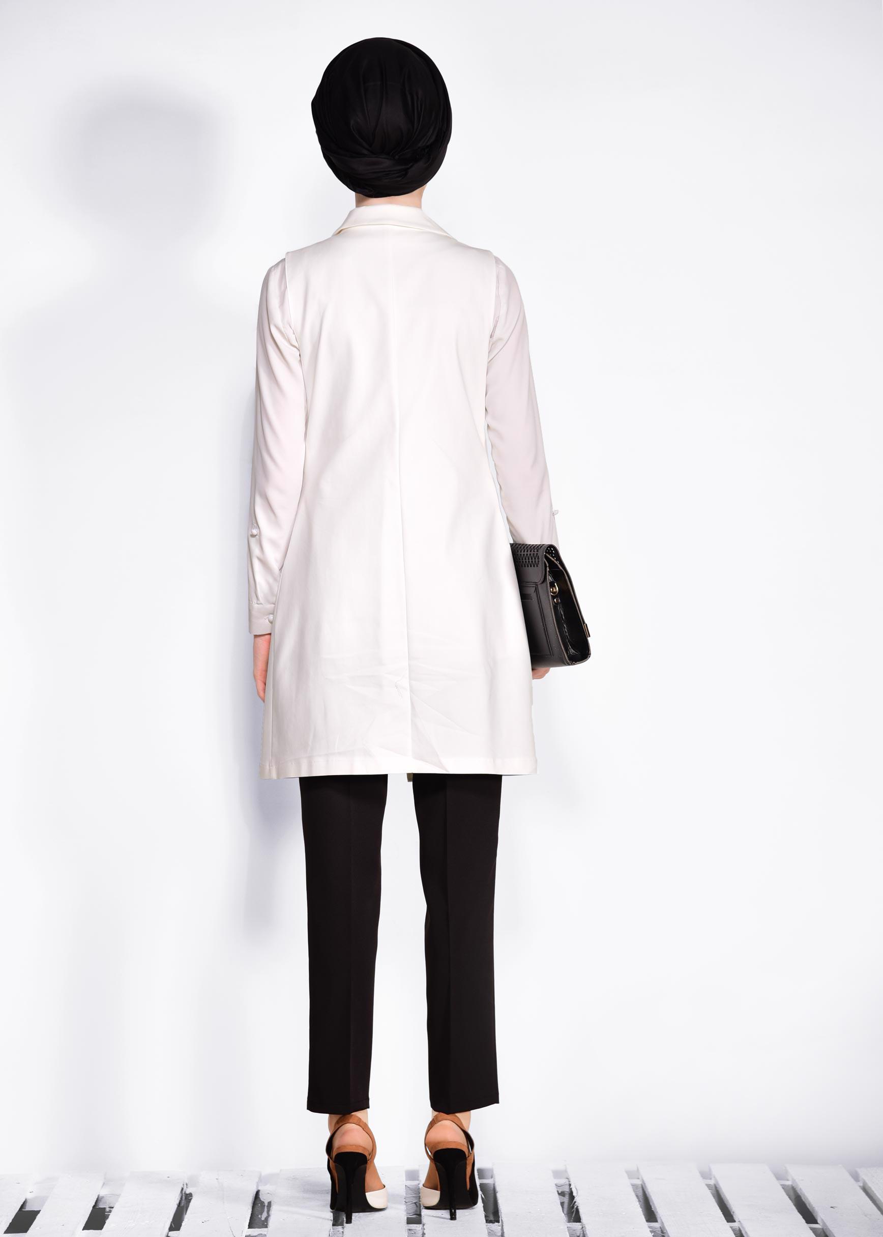 Tesettür giyim BEYAZ KUŞGÖZÜ DETAYLI PAMUKLU YELEK 4298