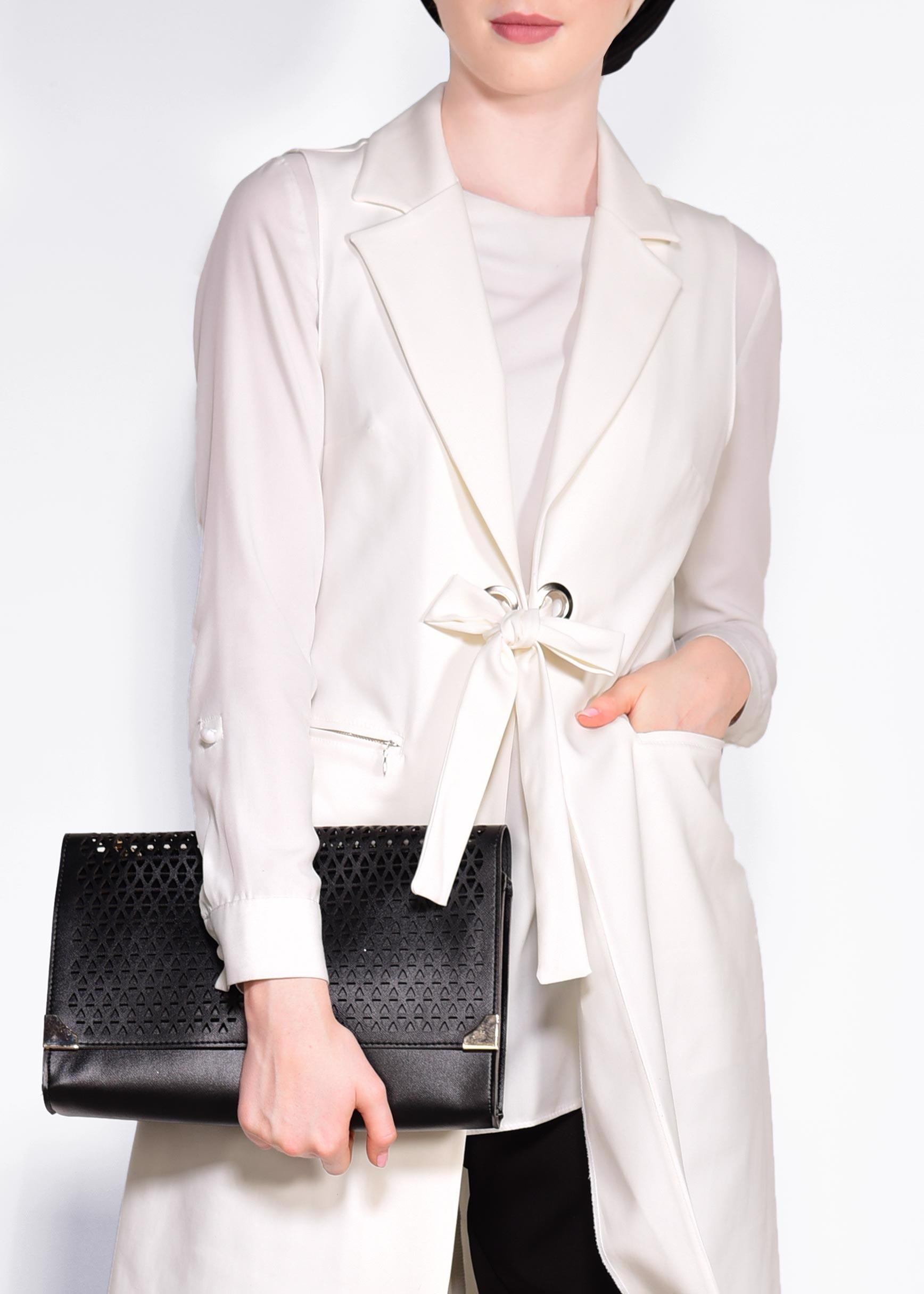 Tesettür giyim BEYAZ KUŞGÖZÜ DETAYLI PAMUKLU YELEK 4298