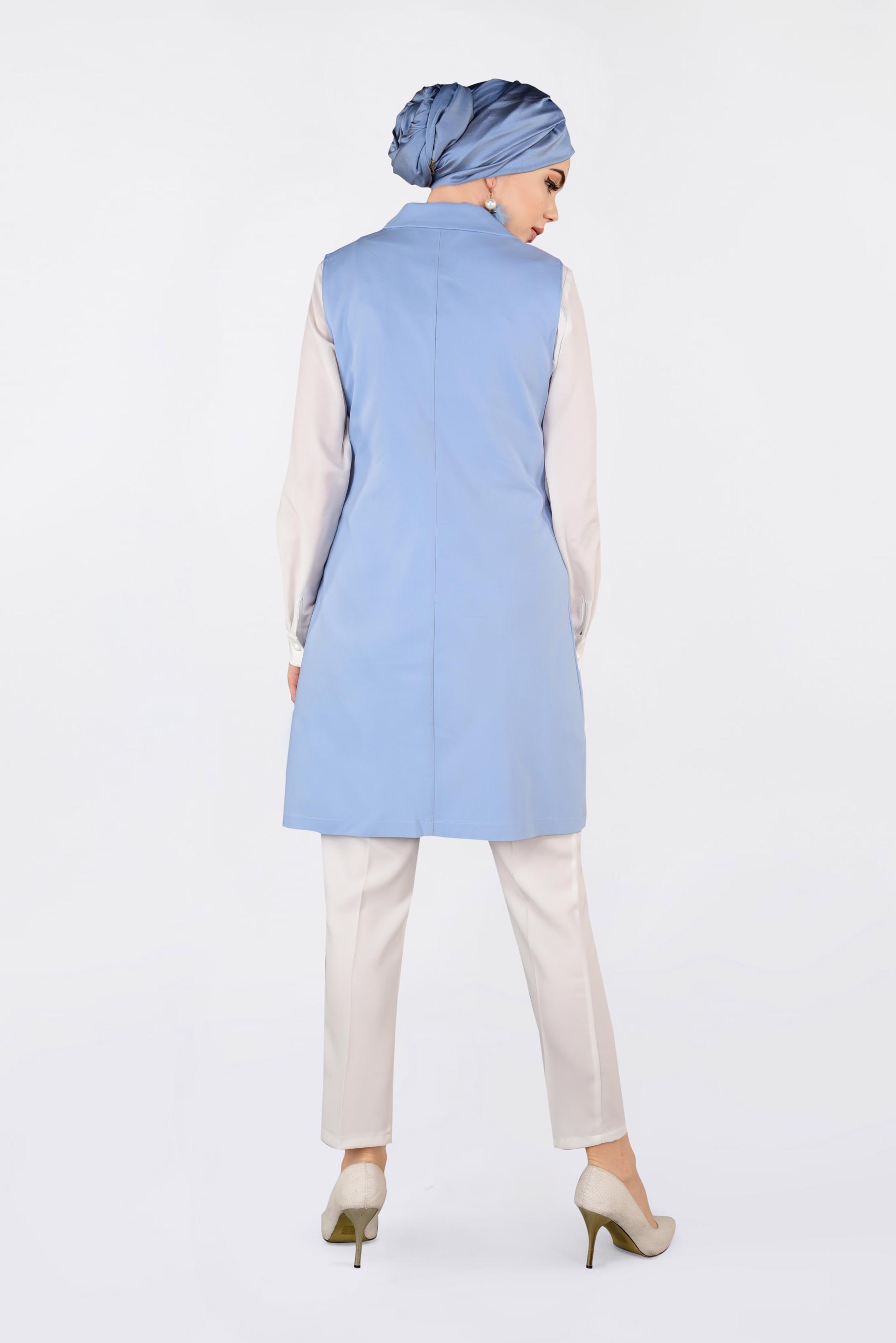 Tesettür giyim MAVİ KUŞGÖZÜ DETAYLI PAMUKLU YELEK 4298