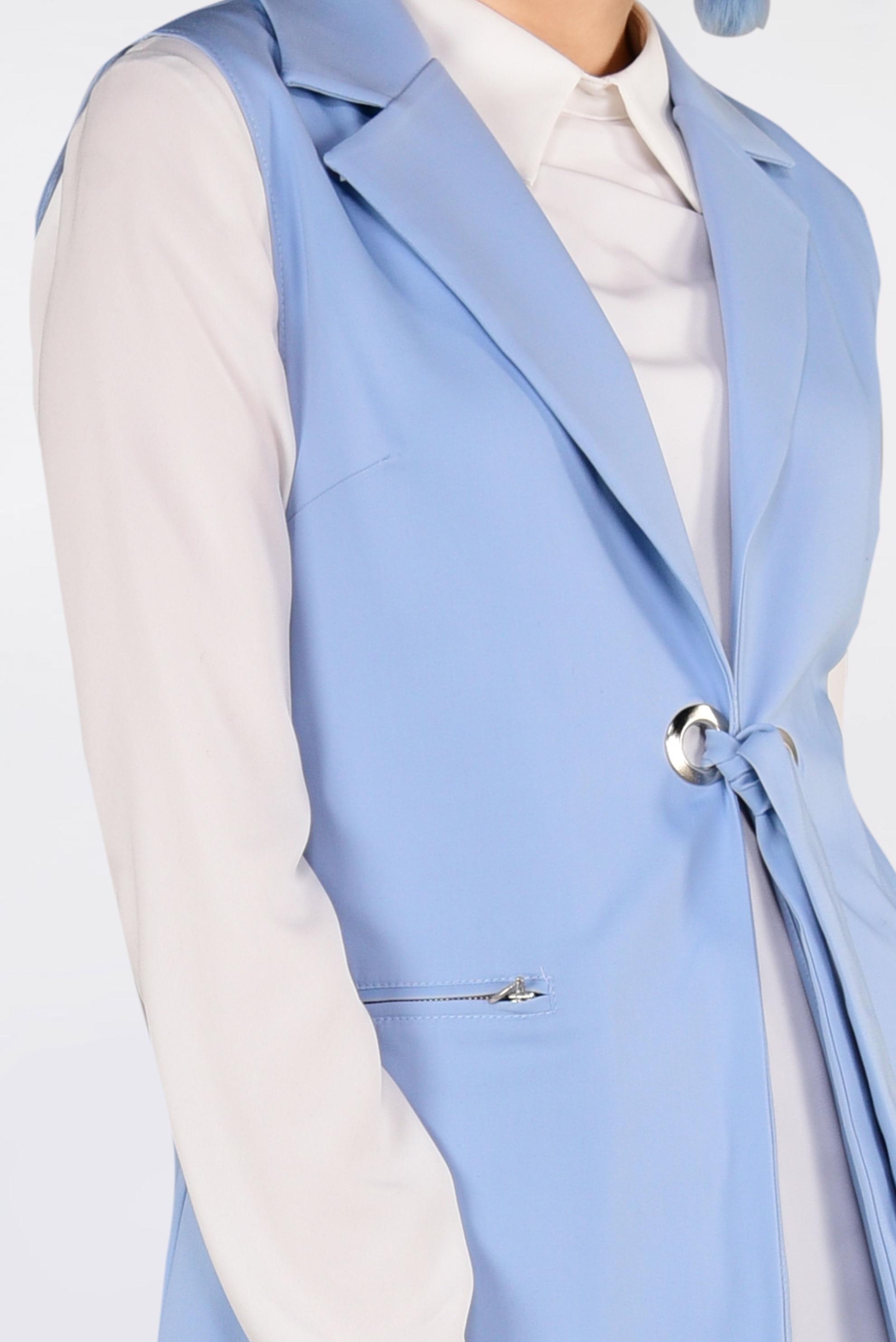 Tesettür giyim MAVİ KUŞGÖZÜ DETAYLI PAMUKLU YELEK 4298