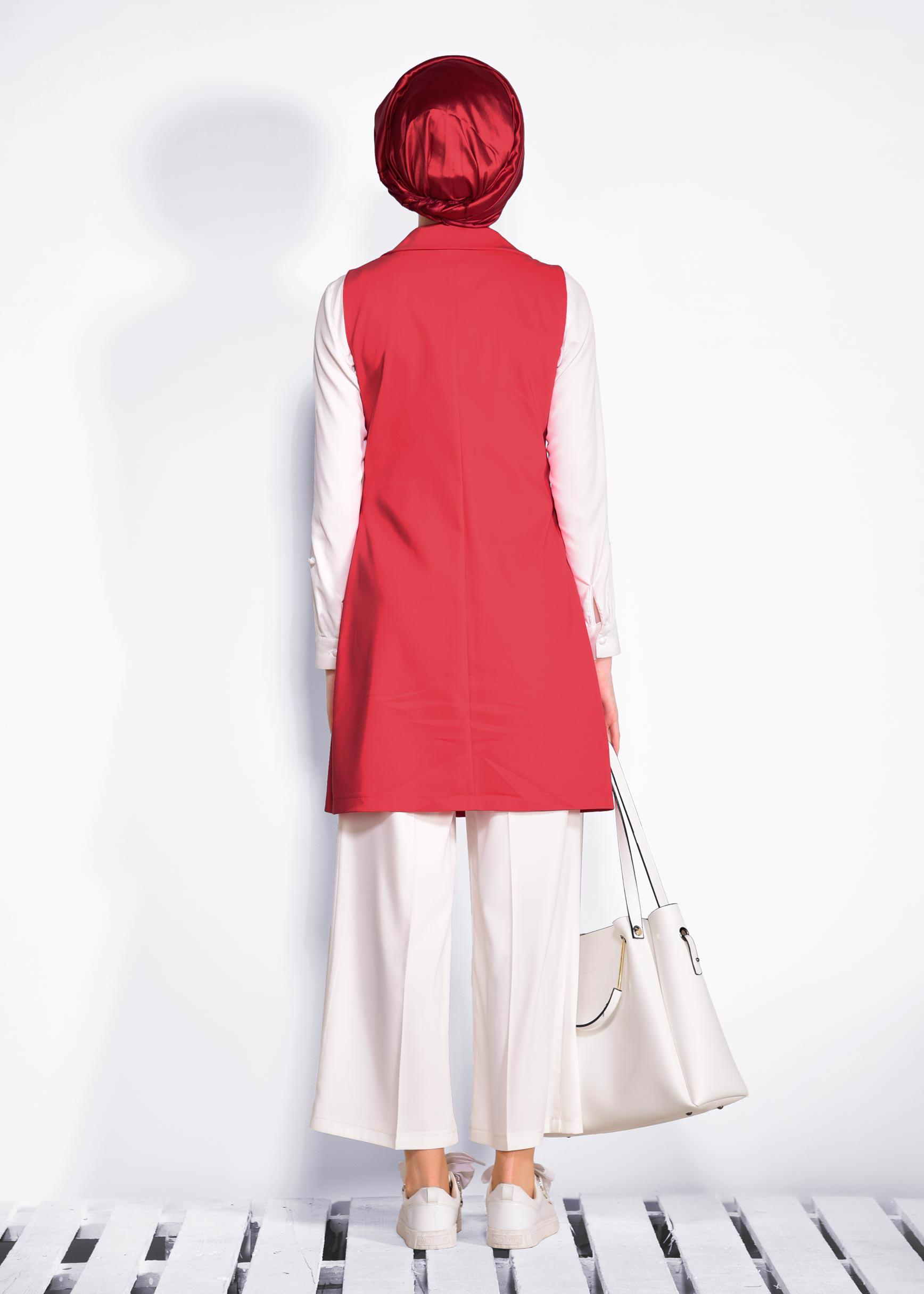 Tesettür giyim KIRMIZI KUŞGÖZÜ DETAYLI PAMUKLU YELEK 4298