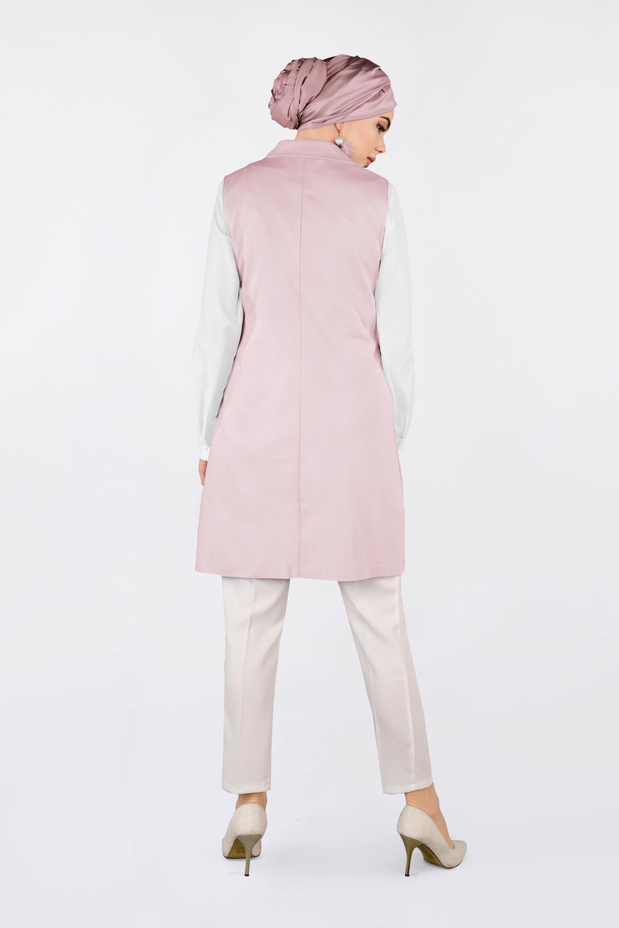 Tesettür giyim PUDRA KUŞGÖZÜ DETAYLI PAMUKLU YELEK 4298