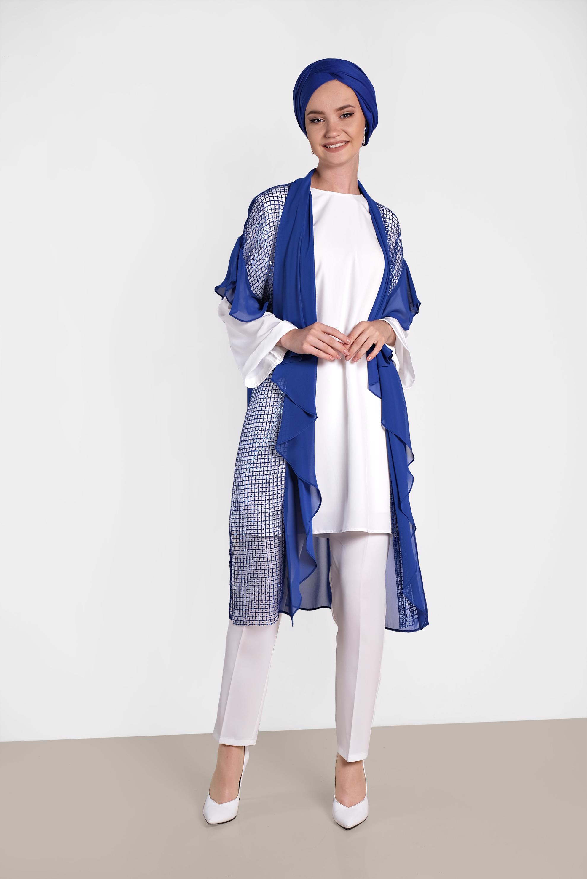 Tesettür giyim LACİVERT FİLE DETAYLI ŞİFON YELEK 4314 