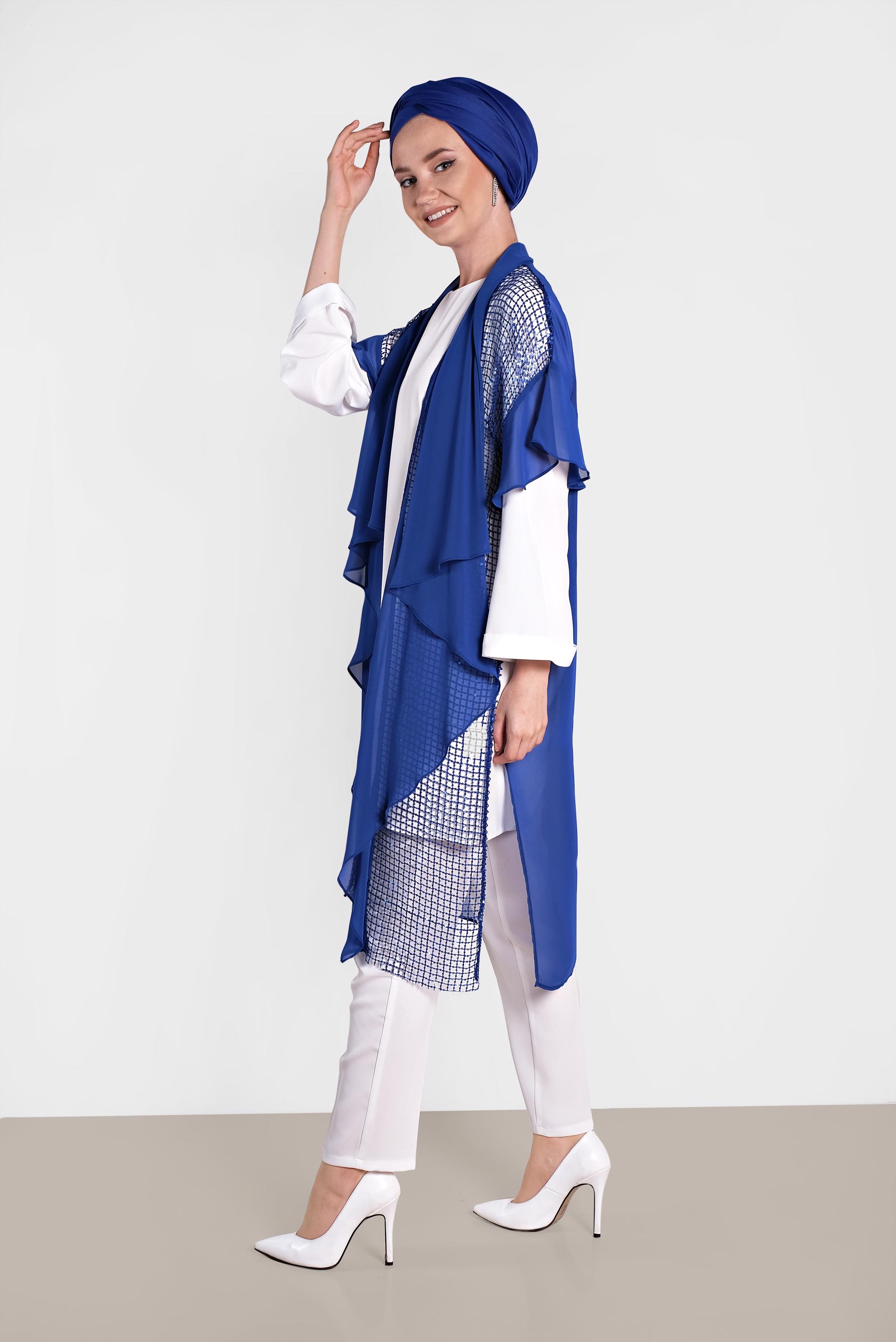 Tesettür giyim LACİVERT FİLE DETAYLI ŞİFON YELEK 4314 