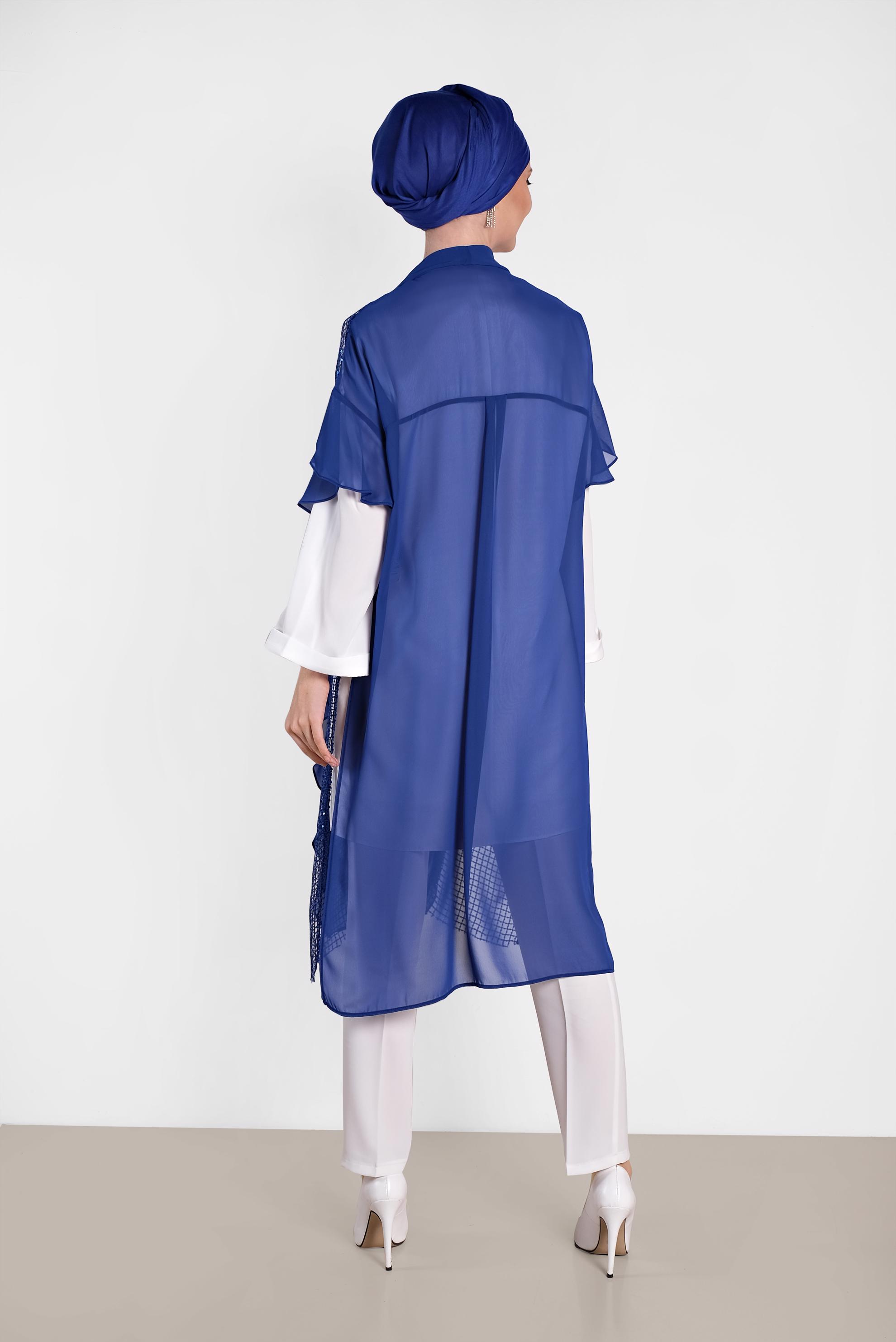 Tesettür giyim LACİVERT FİLE DETAYLI ŞİFON YELEK 4314 