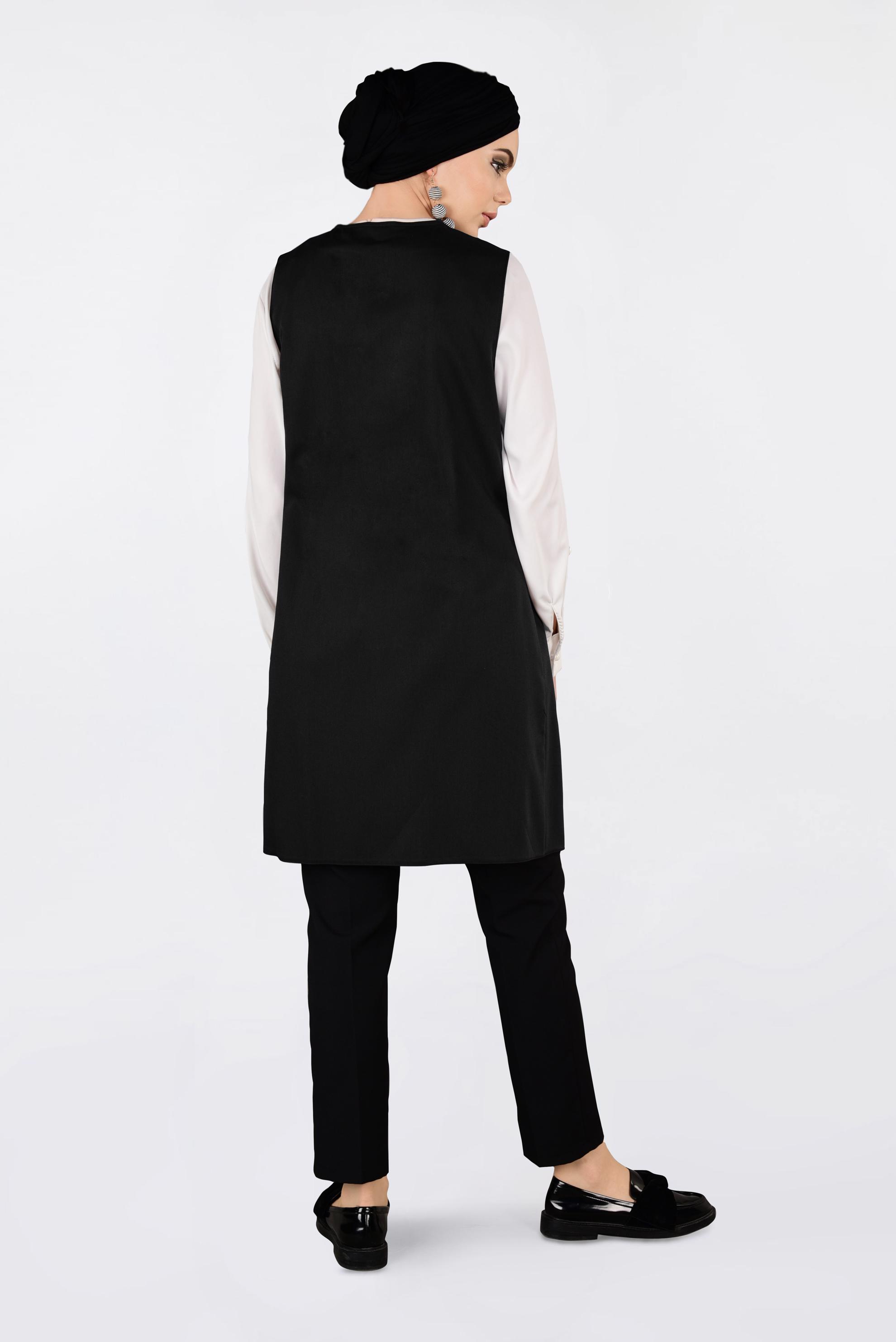 Tesettür giyim SİYAH İKİ YANI CEPLİ KLASİK YELEK 4330