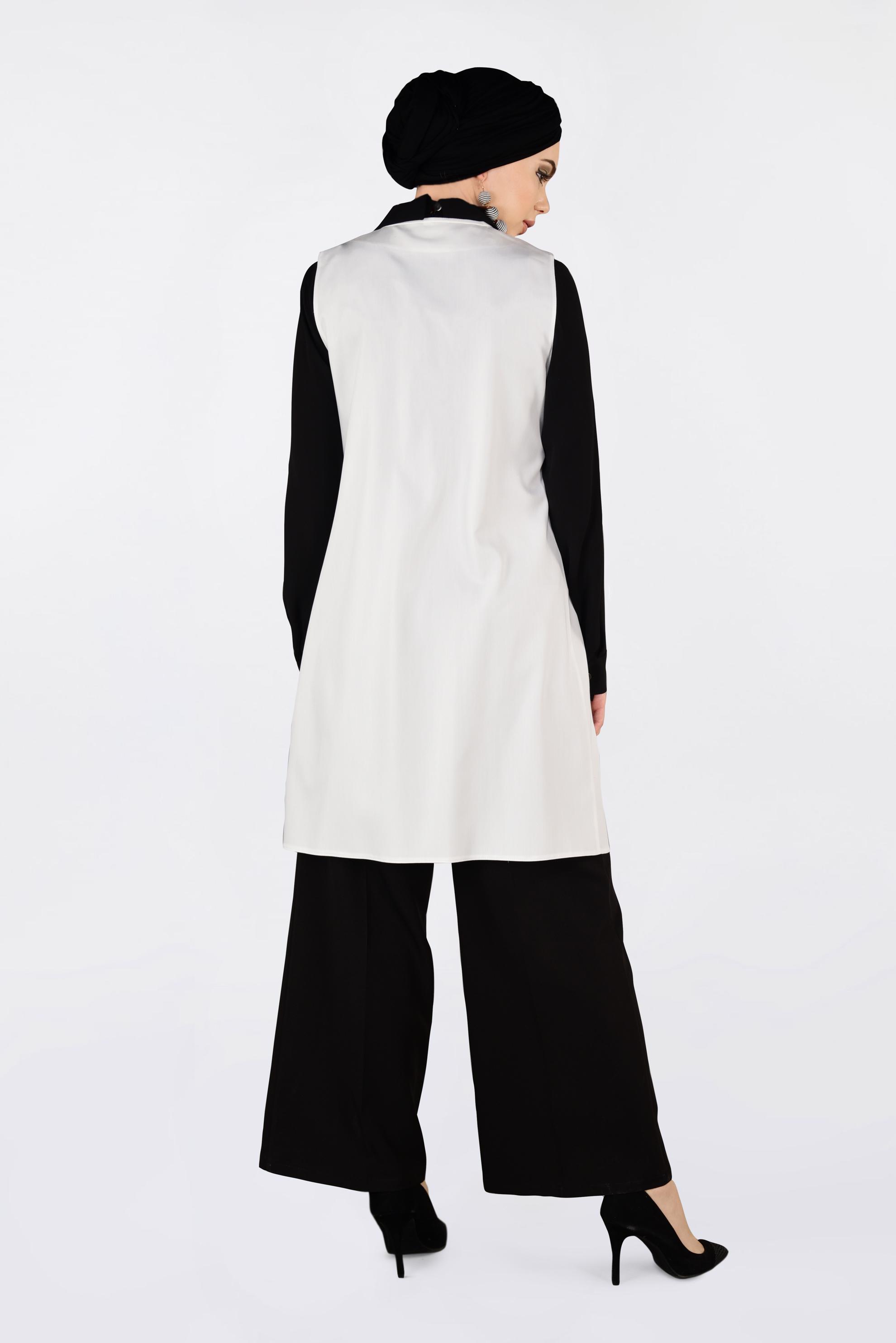 Tesettür giyim BEYAZ İKİ YANI CEPLİ KLASİK YELEK 4330