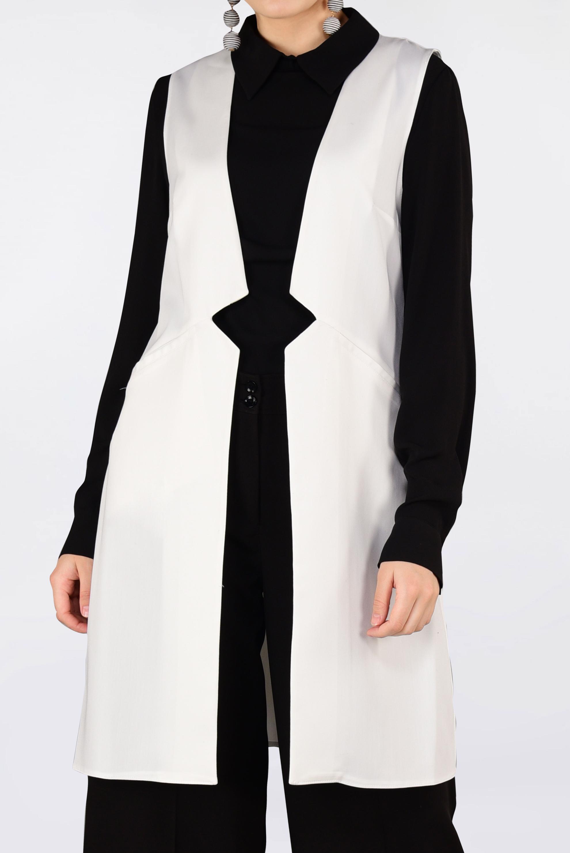 Tesettür giyim BEYAZ İKİ YANI CEPLİ KLASİK YELEK 4330