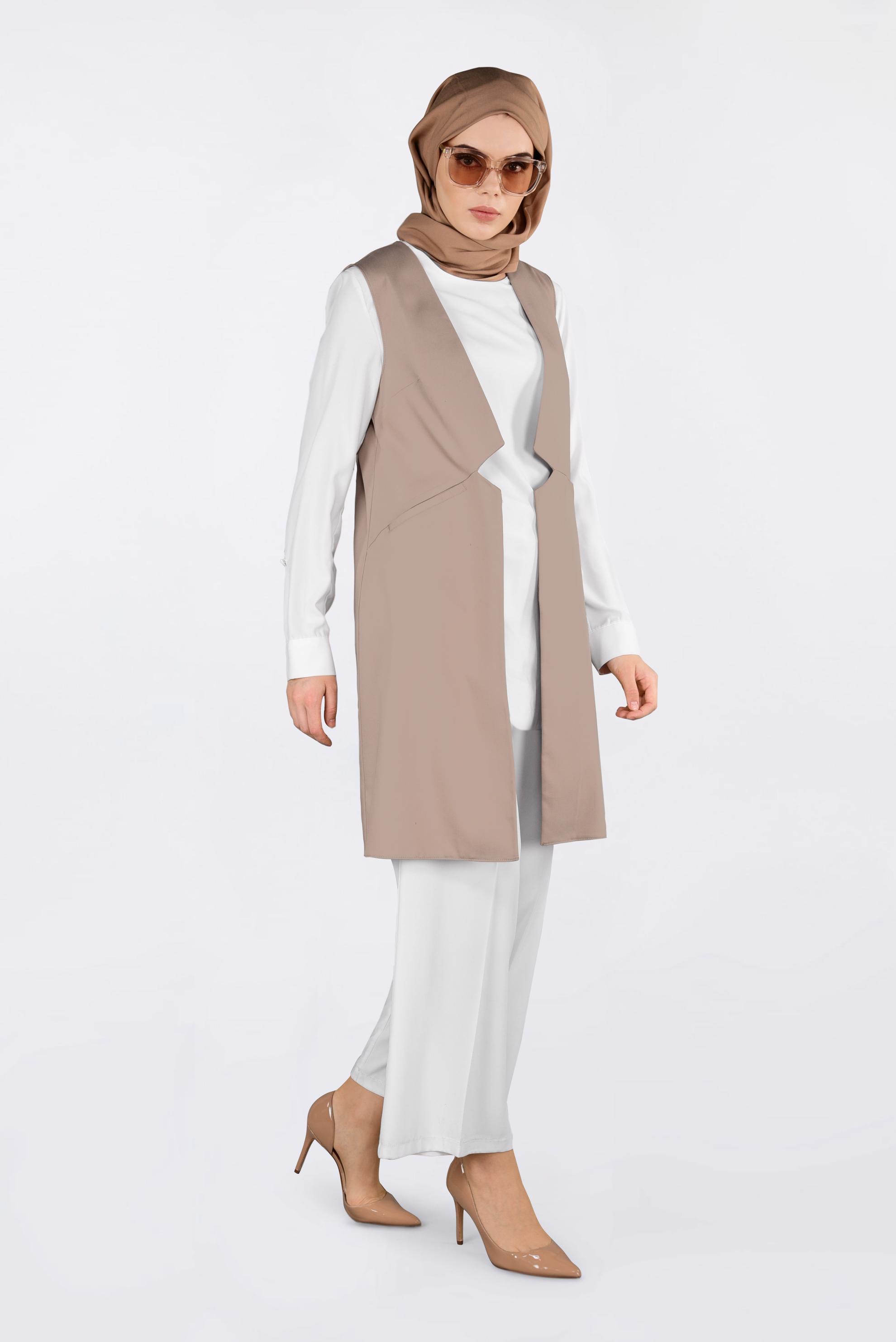 Tesettür giyim KAHVE İKİ YANI CEPLİ KLASİK YELEK 4330