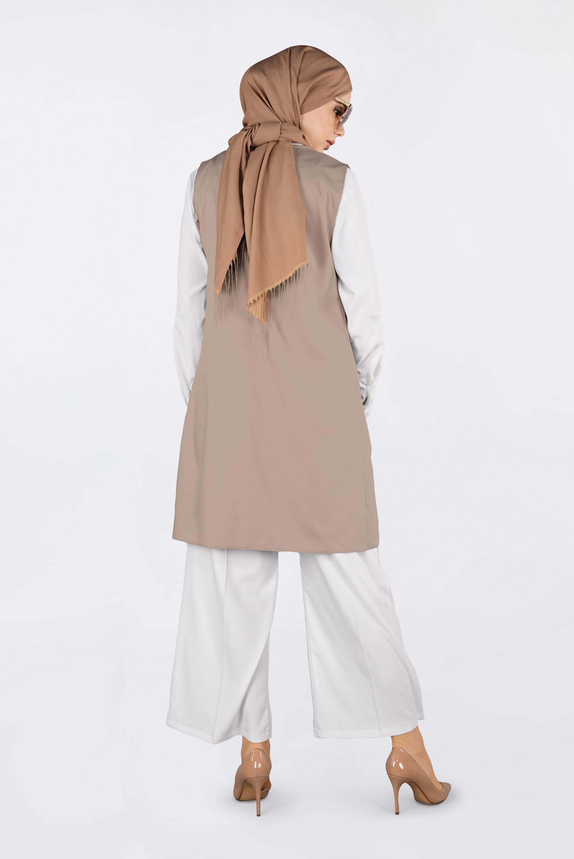 Tesettür giyim KAHVE İKİ YANI CEPLİ KLASİK YELEK 4330