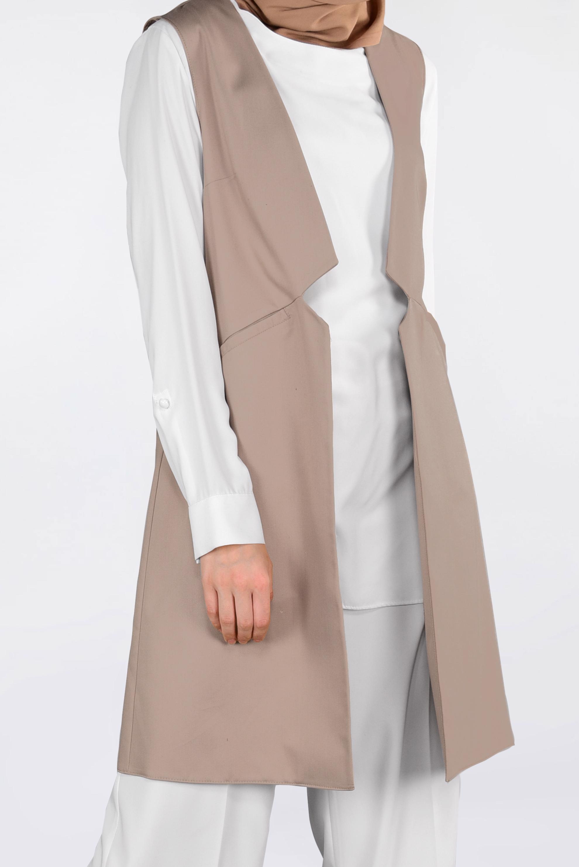 Tesettür giyim KAHVE İKİ YANI CEPLİ KLASİK YELEK 4330