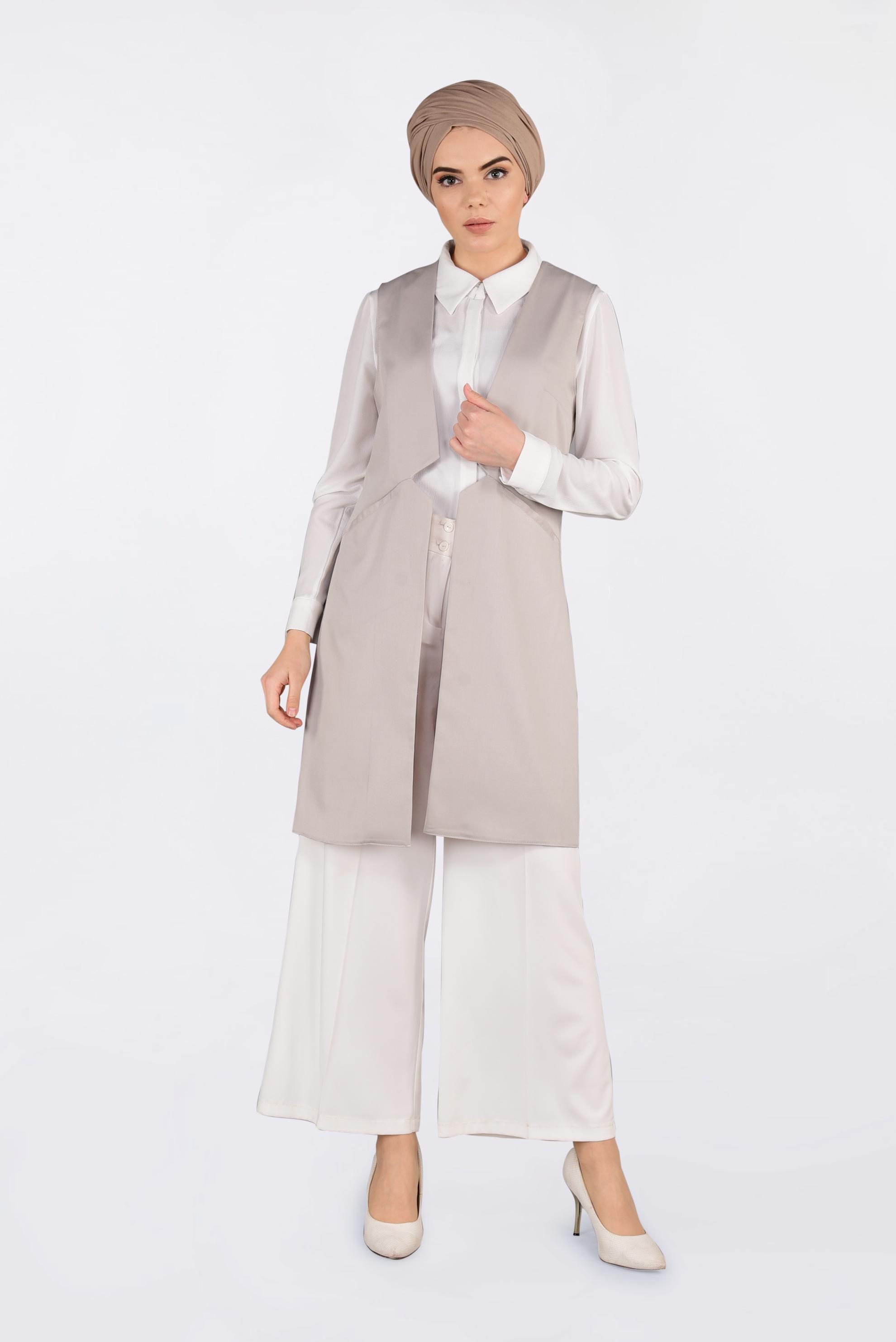 Tesettür giyim BEJ İKİ YANI CEPLİ KLASİK YELEK 4330
