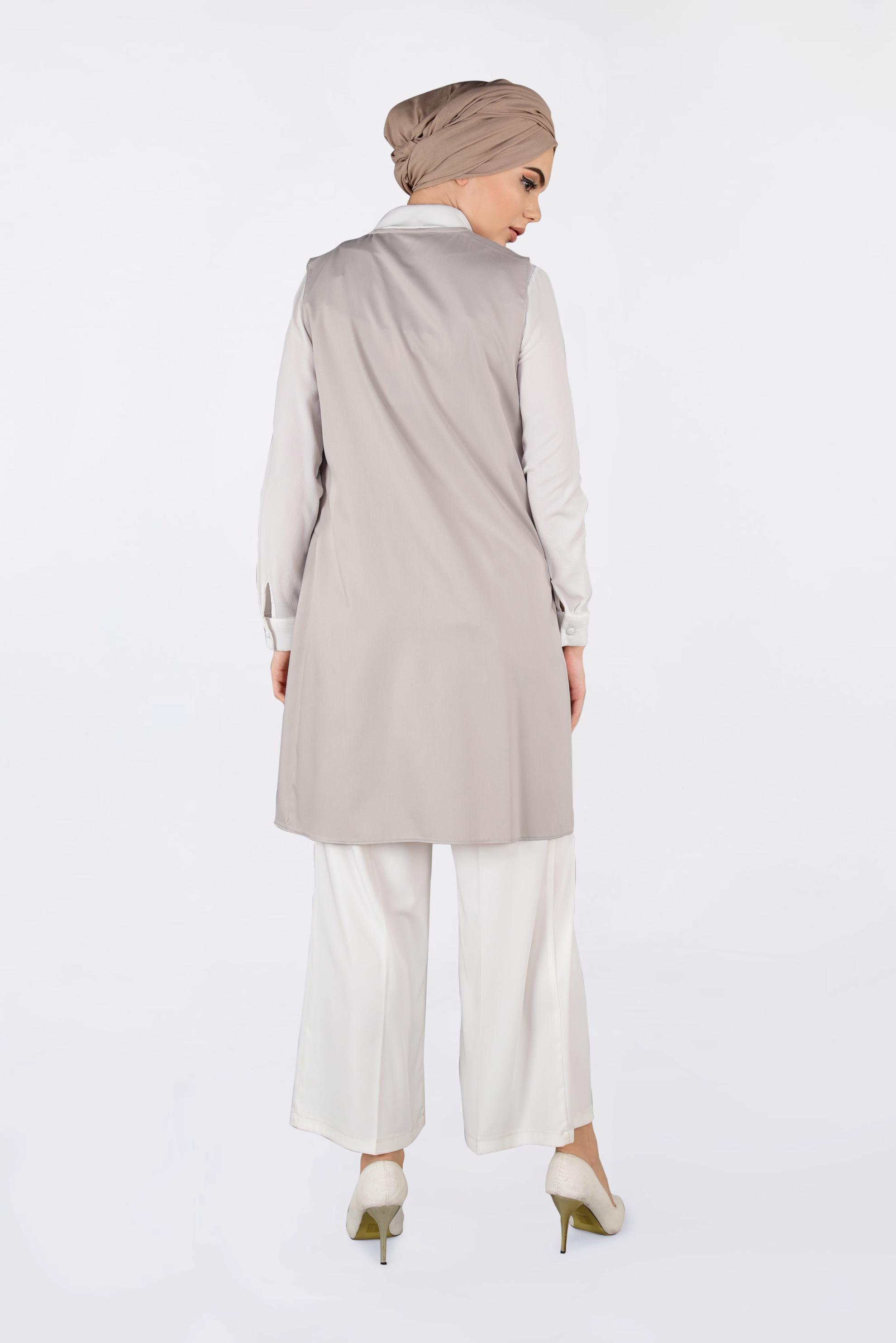 Tesettür giyim BEJ İKİ YANI CEPLİ KLASİK YELEK 4330