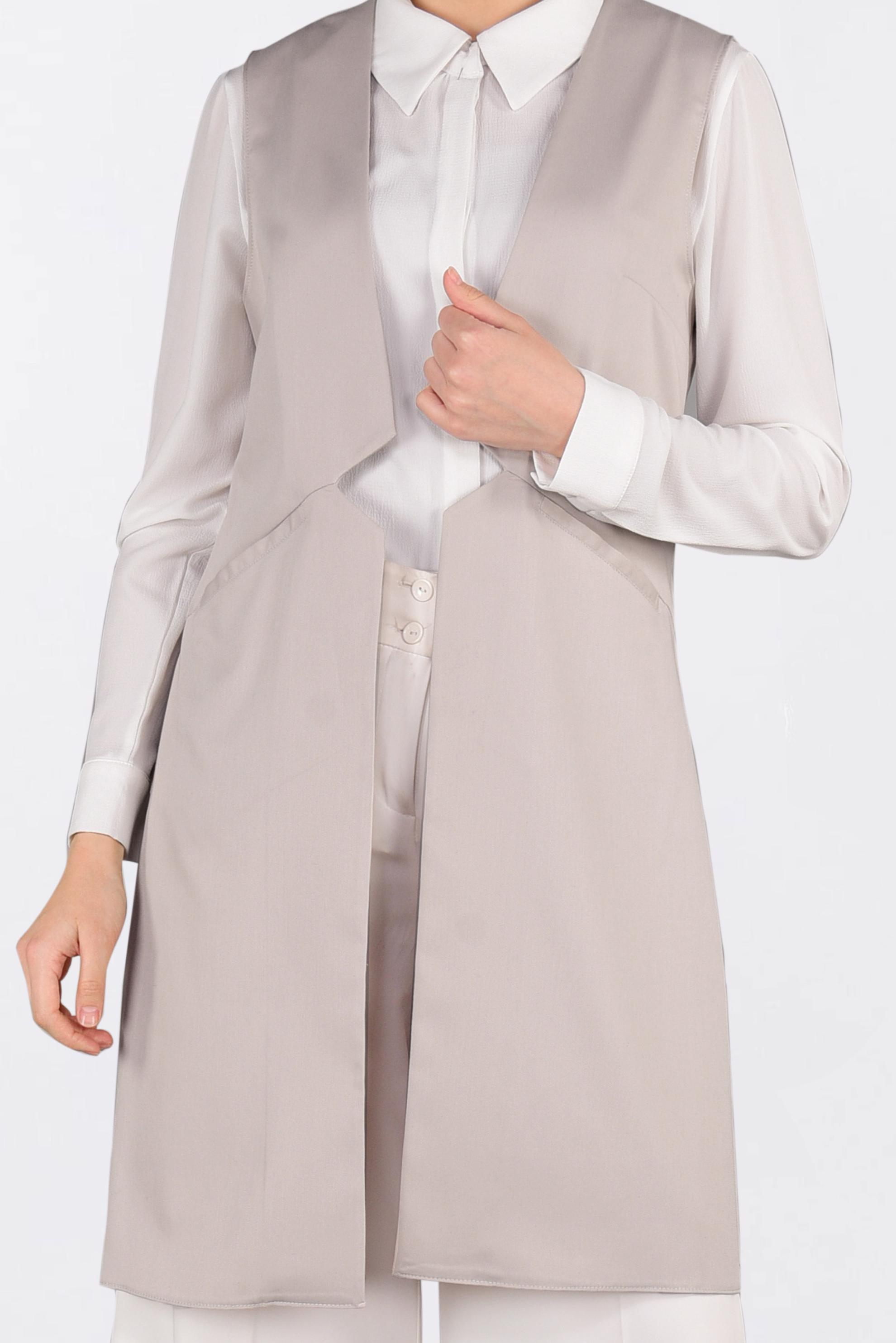 Tesettür giyim BEJ İKİ YANI CEPLİ KLASİK YELEK 4330