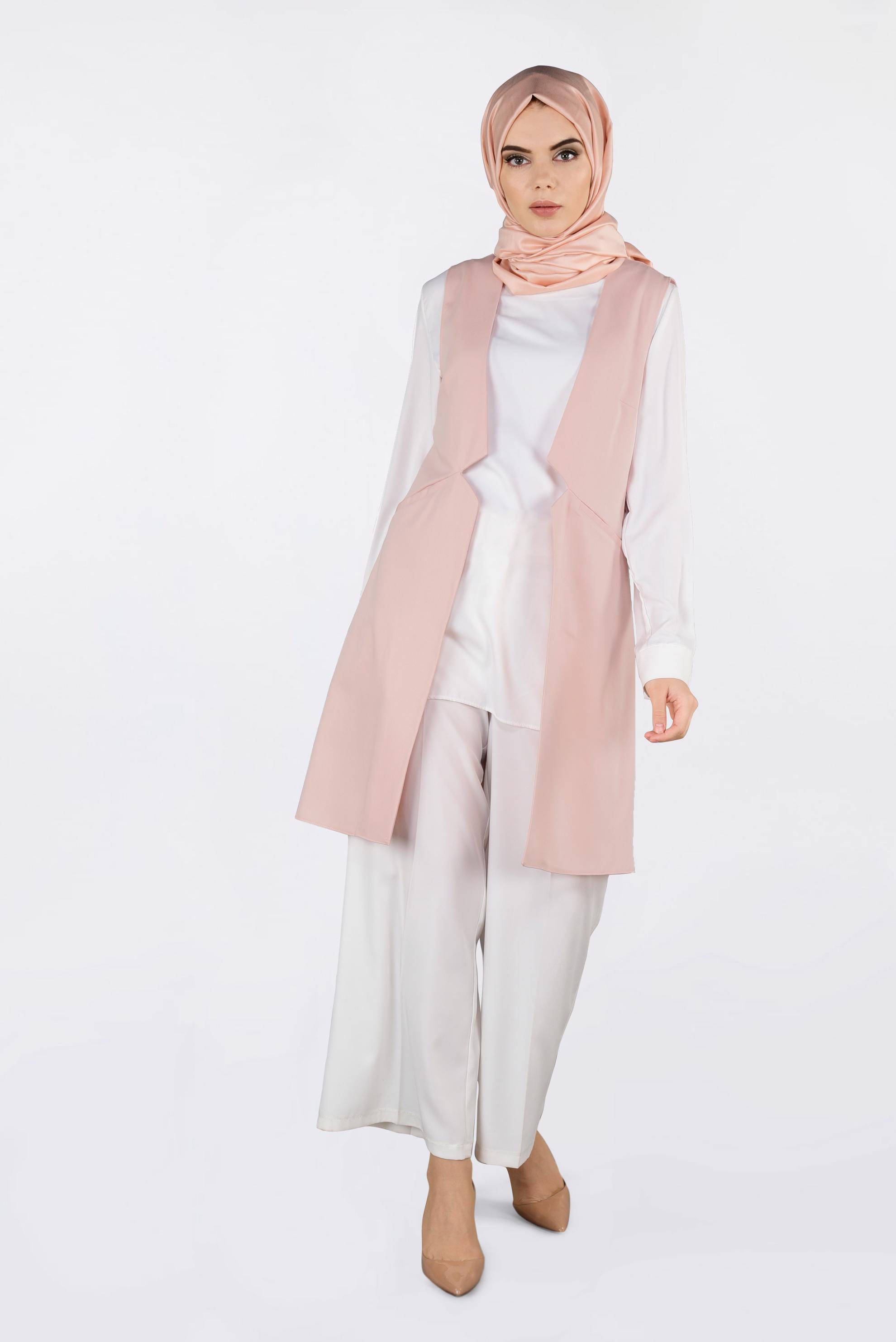 Tesettür giyim PUDRA İKİ YANI CEPLİ KLASİK YELEK 4330