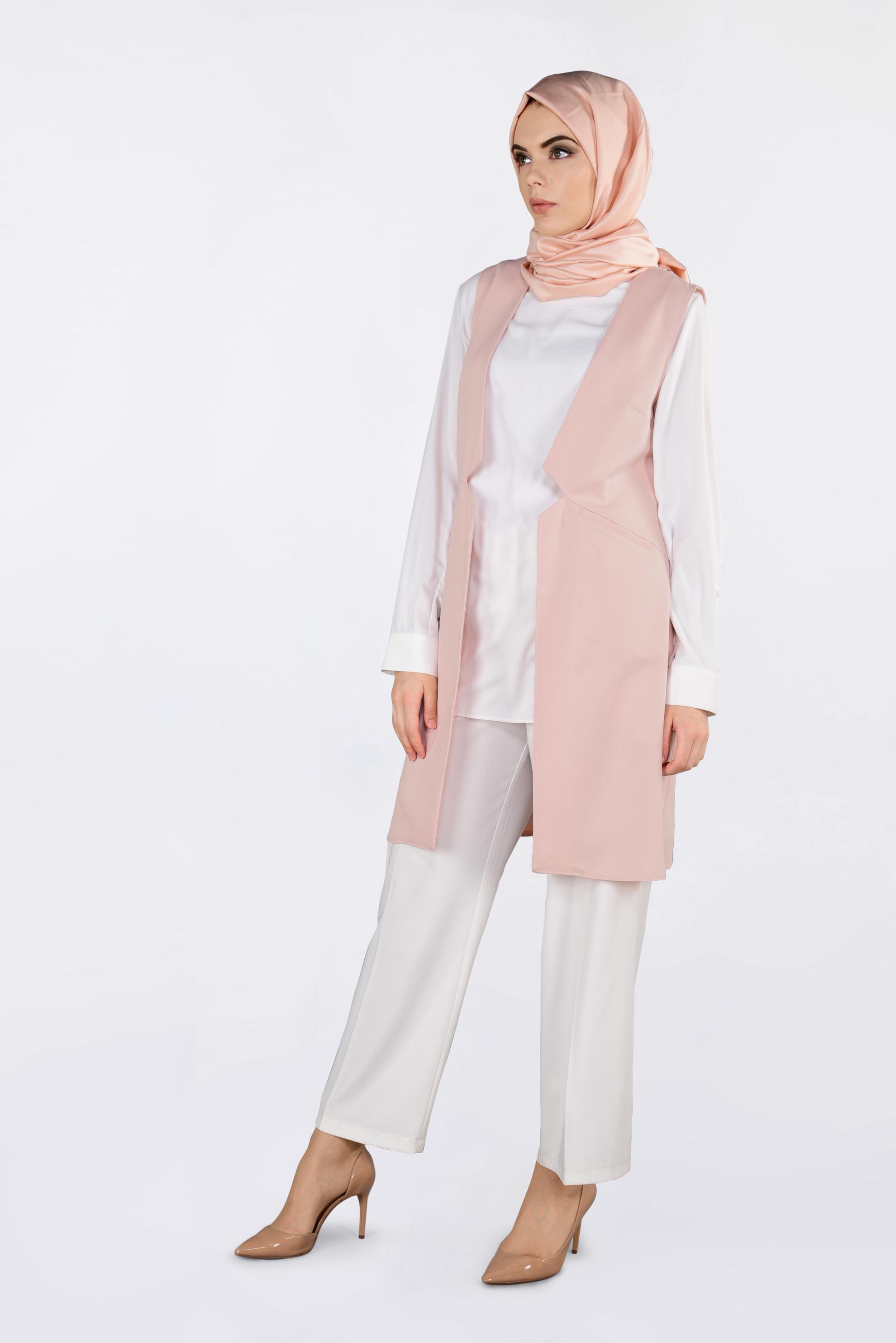 Tesettür giyim PUDRA İKİ YANI CEPLİ KLASİK YELEK 4330