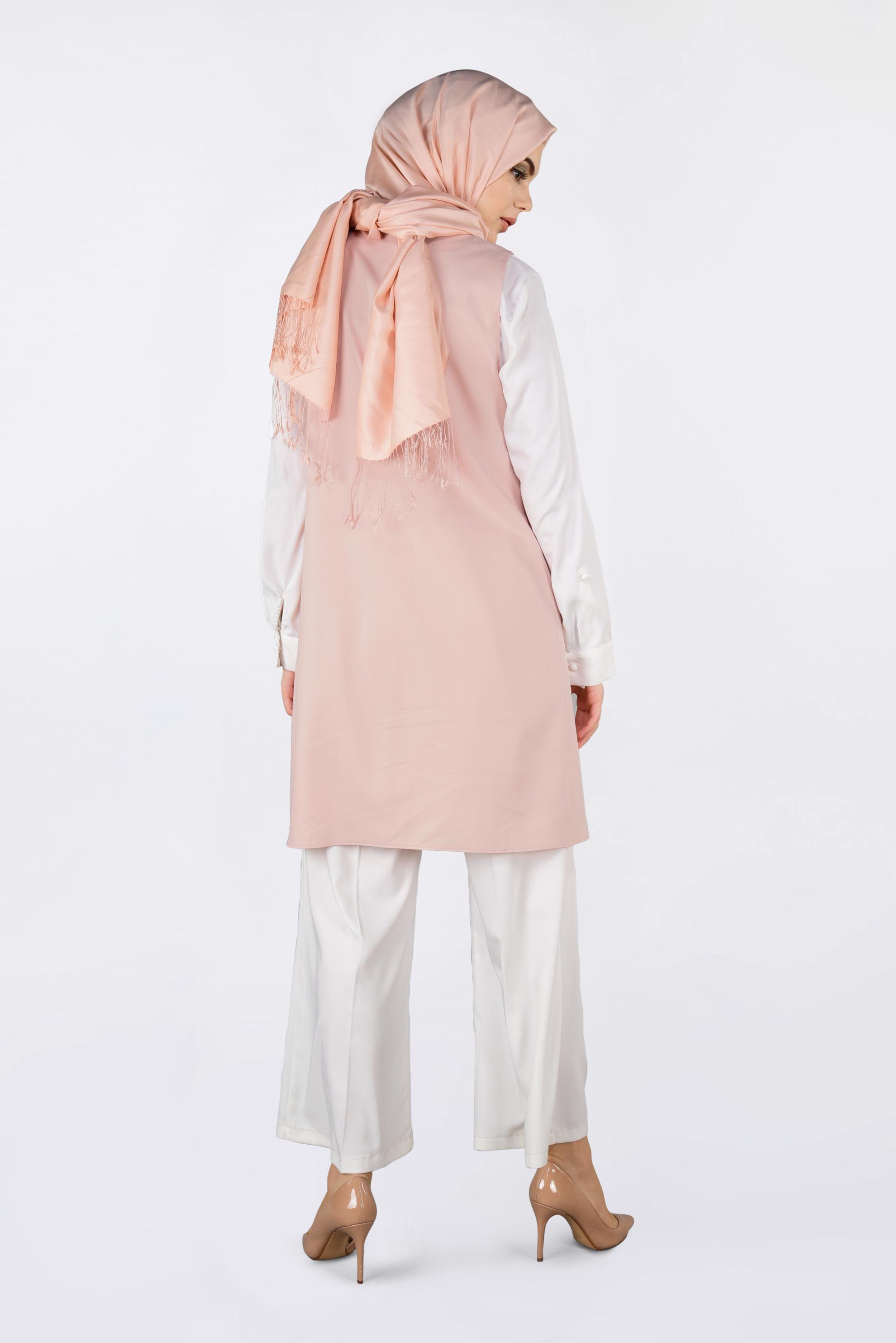 Tesettür giyim PUDRA İKİ YANI CEPLİ KLASİK YELEK 4330
