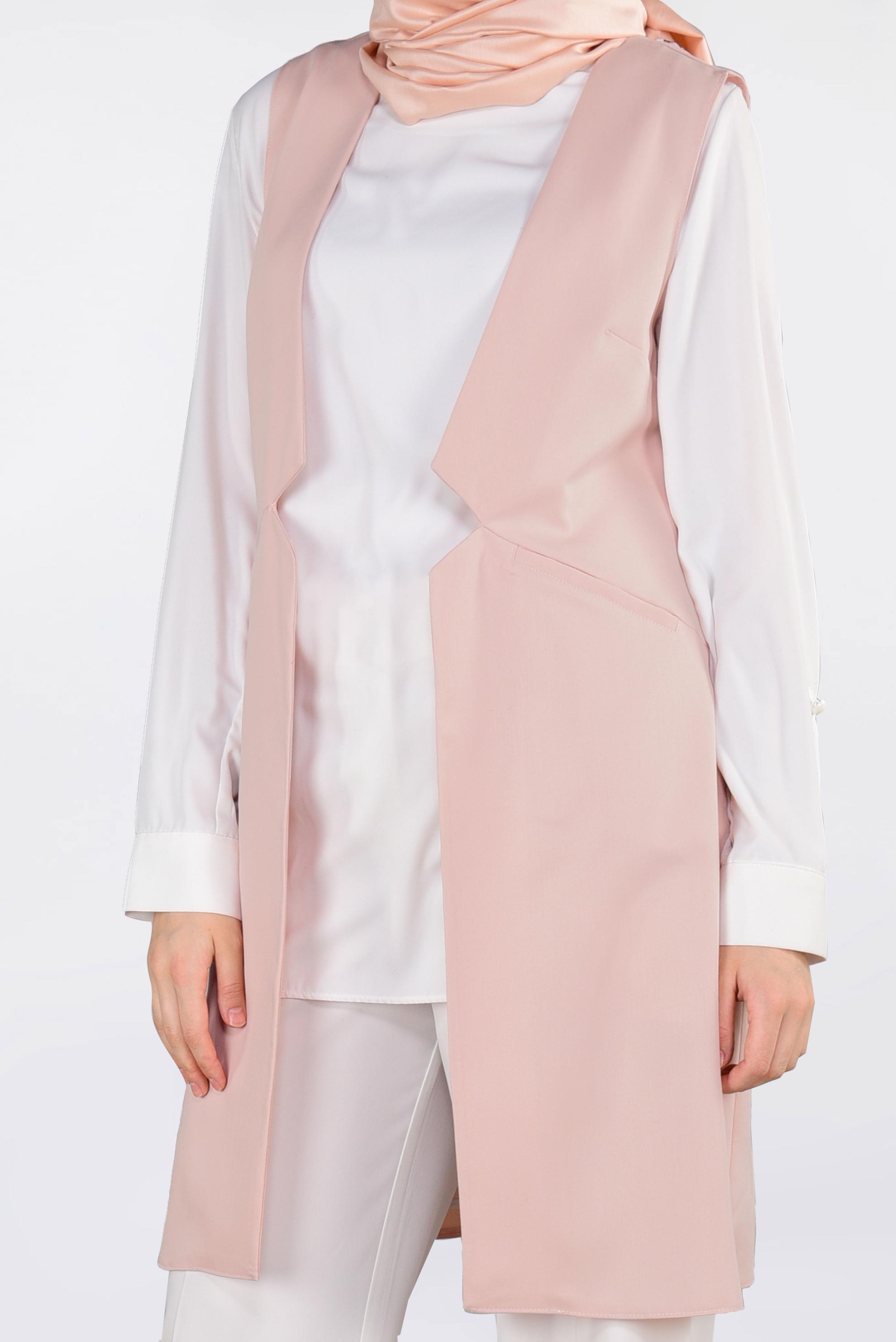 Tesettür giyim PUDRA İKİ YANI CEPLİ KLASİK YELEK 4330