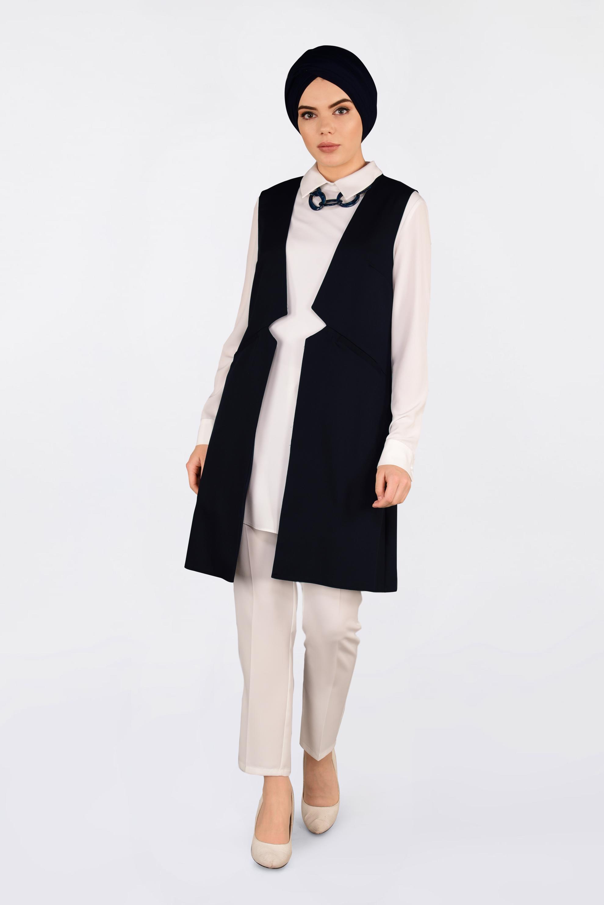 Tesettür giyim LACİVERT İKİ YANI CEPLİ KLASİK YELEK 4330